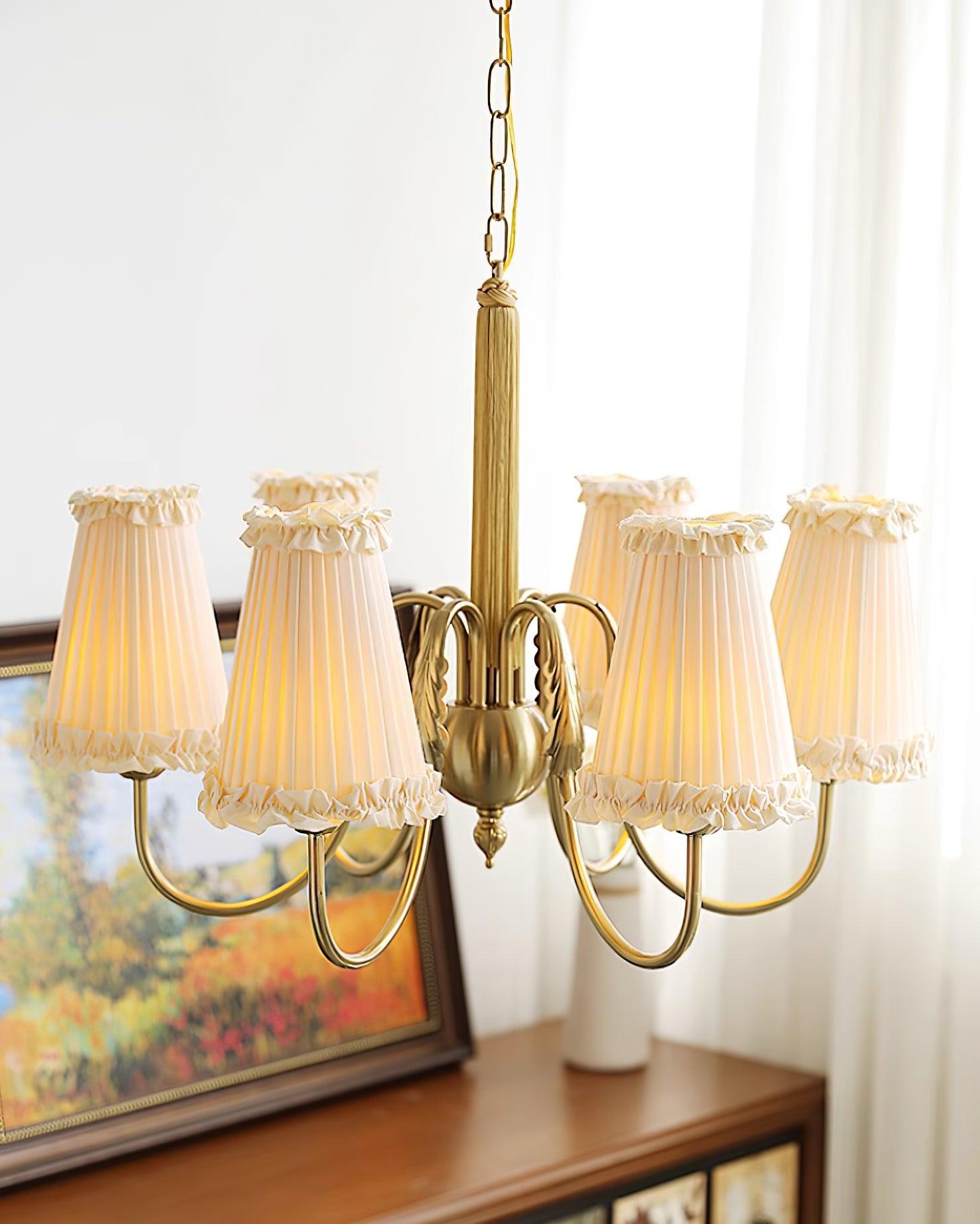 Faylin Vintage Brass Chandelier with Pleated Shades - Neutral Decor