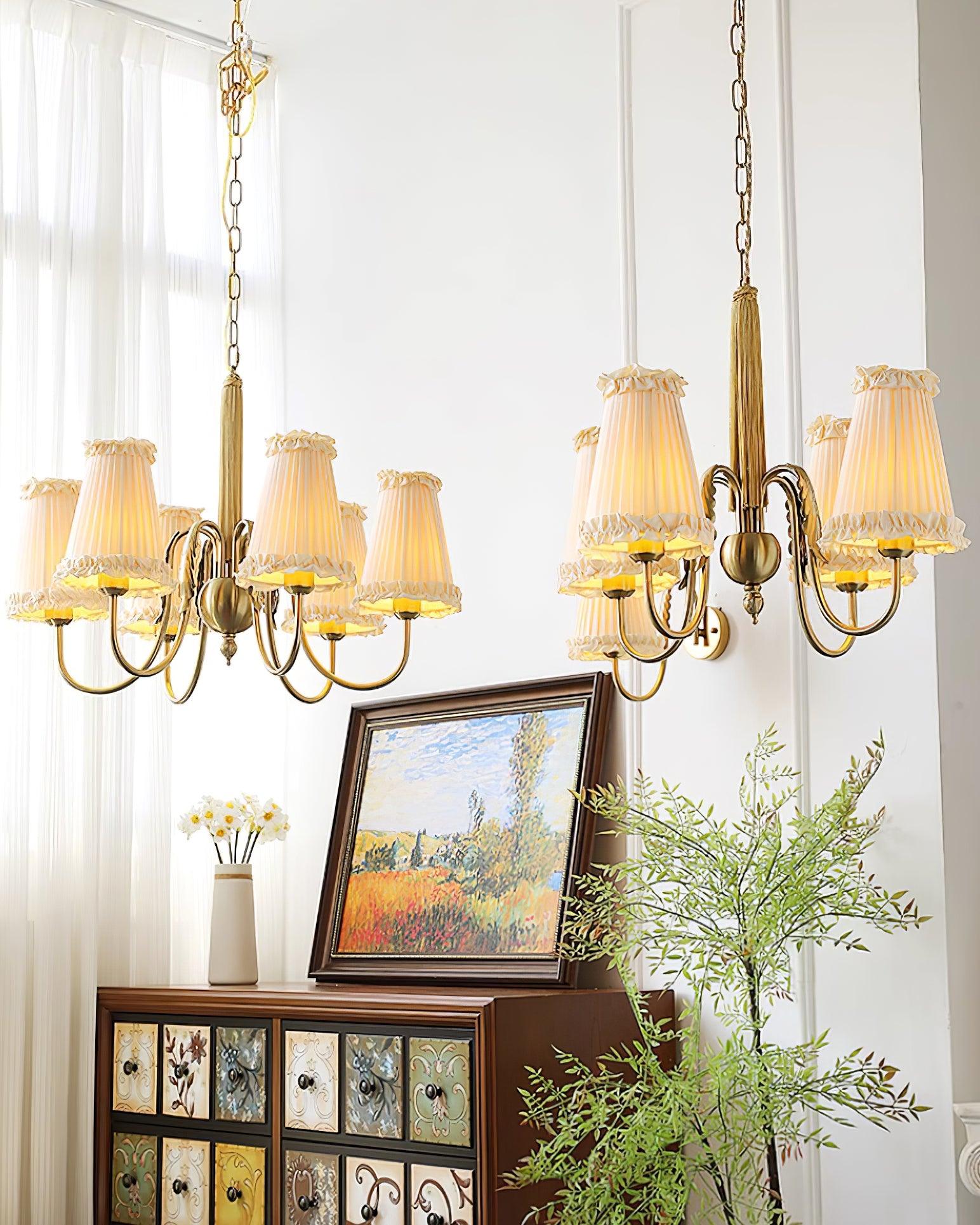 Faylin Vintage Brass Chandelier with Pleated Shades - Neutral Decor
