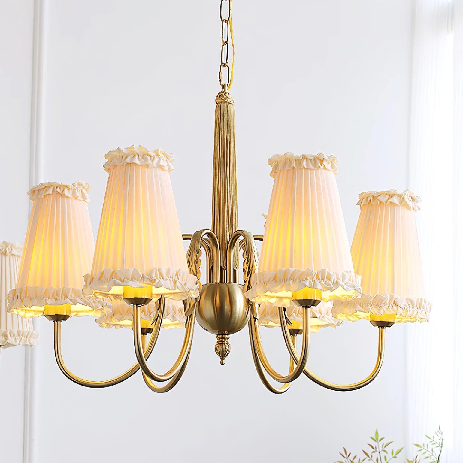Faylin Vintage Brass Chandelier with Pleated Shades - Neutral Decor