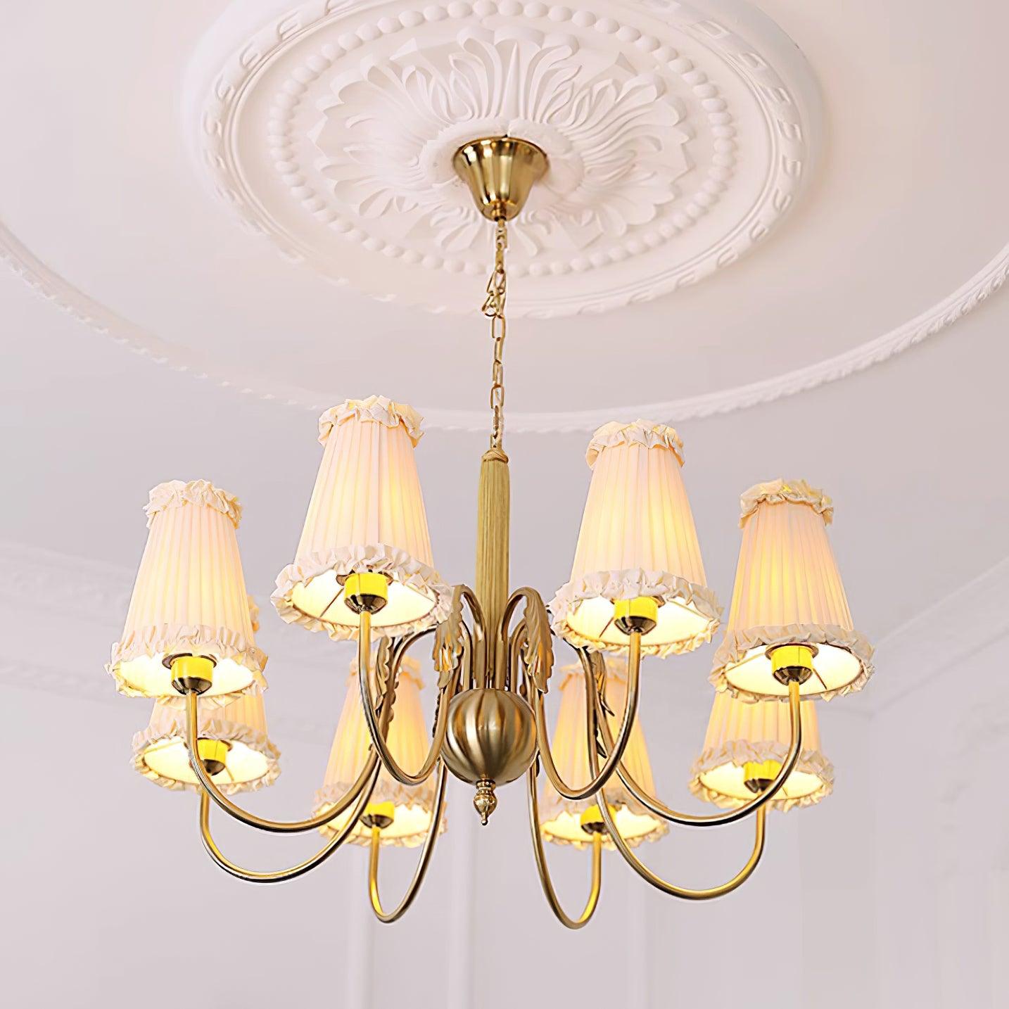 Faylin Vintage Brass Chandelier with Pleated Shades - Neutral Decor