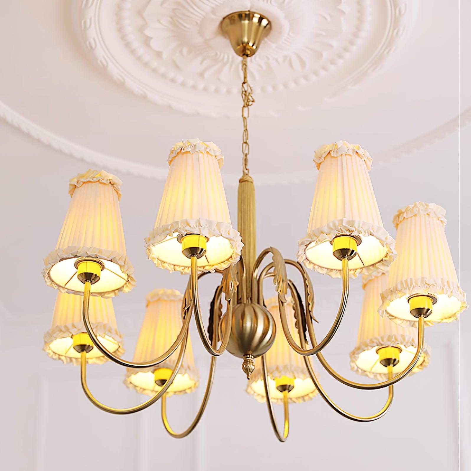 Faylin Vintage Brass Chandelier with Pleated Shades - Neutral Decor