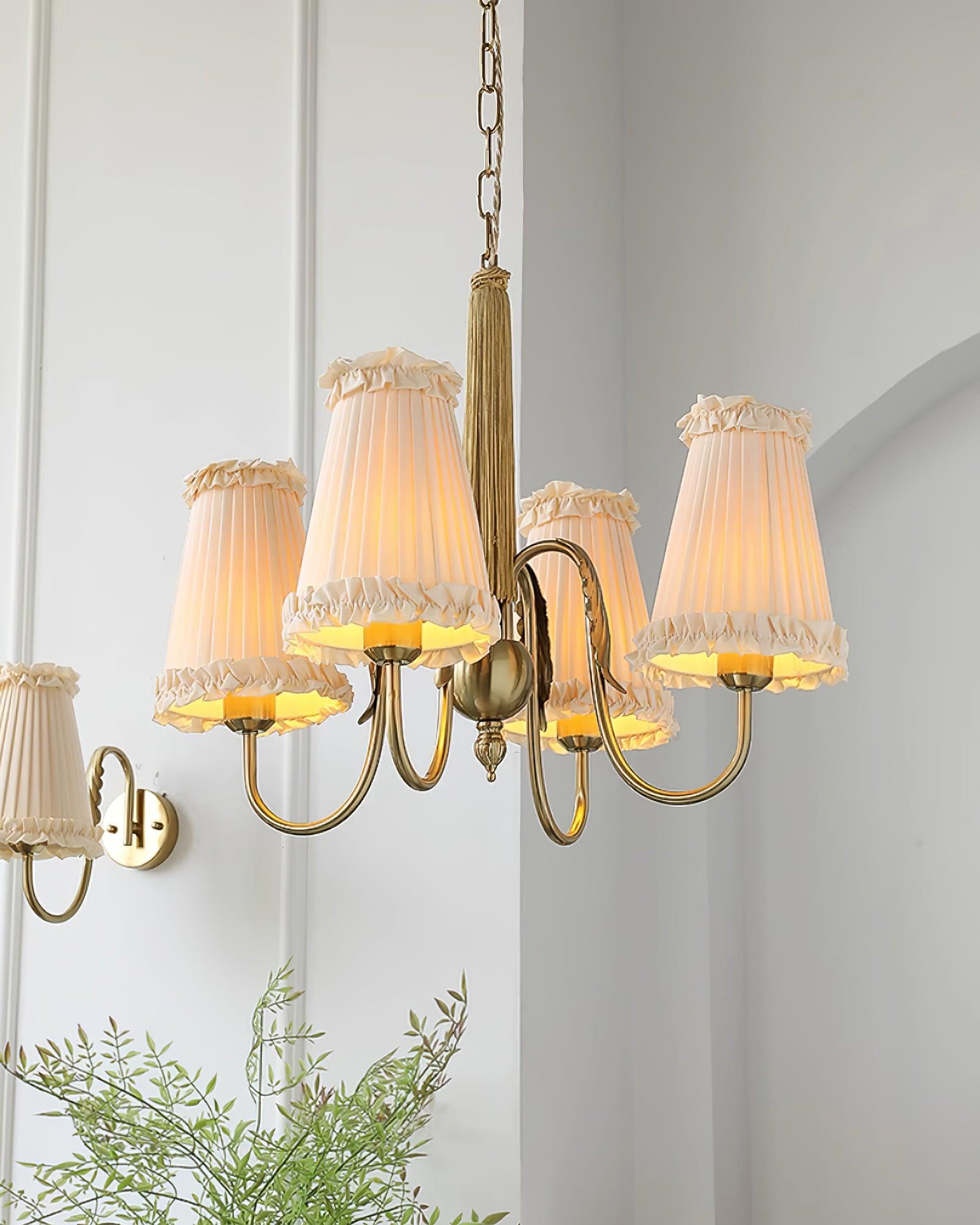 Faylin Vintage Brass Chandelier with Pleated Shades - Neutral Decor