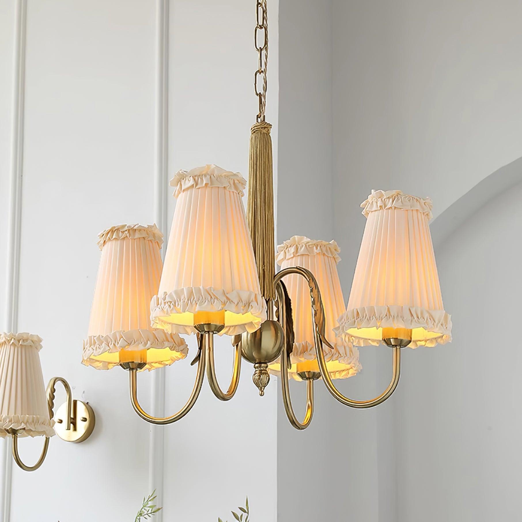 Faylin Vintage Brass Chandelier with Pleated Shades - Neutral Decor