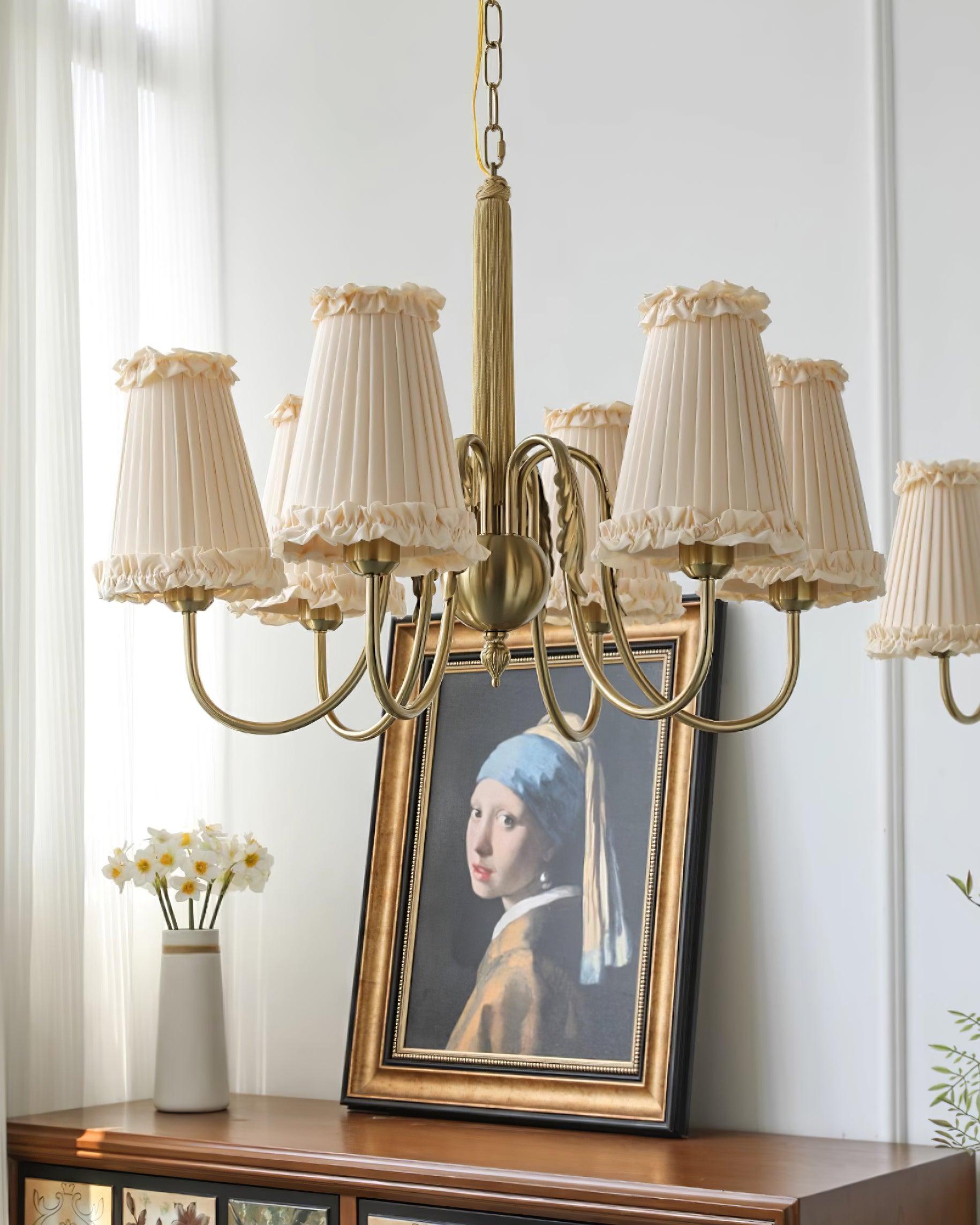 Faylin Vintage Brass Chandelier with Pleated Shades - Neutral Decor