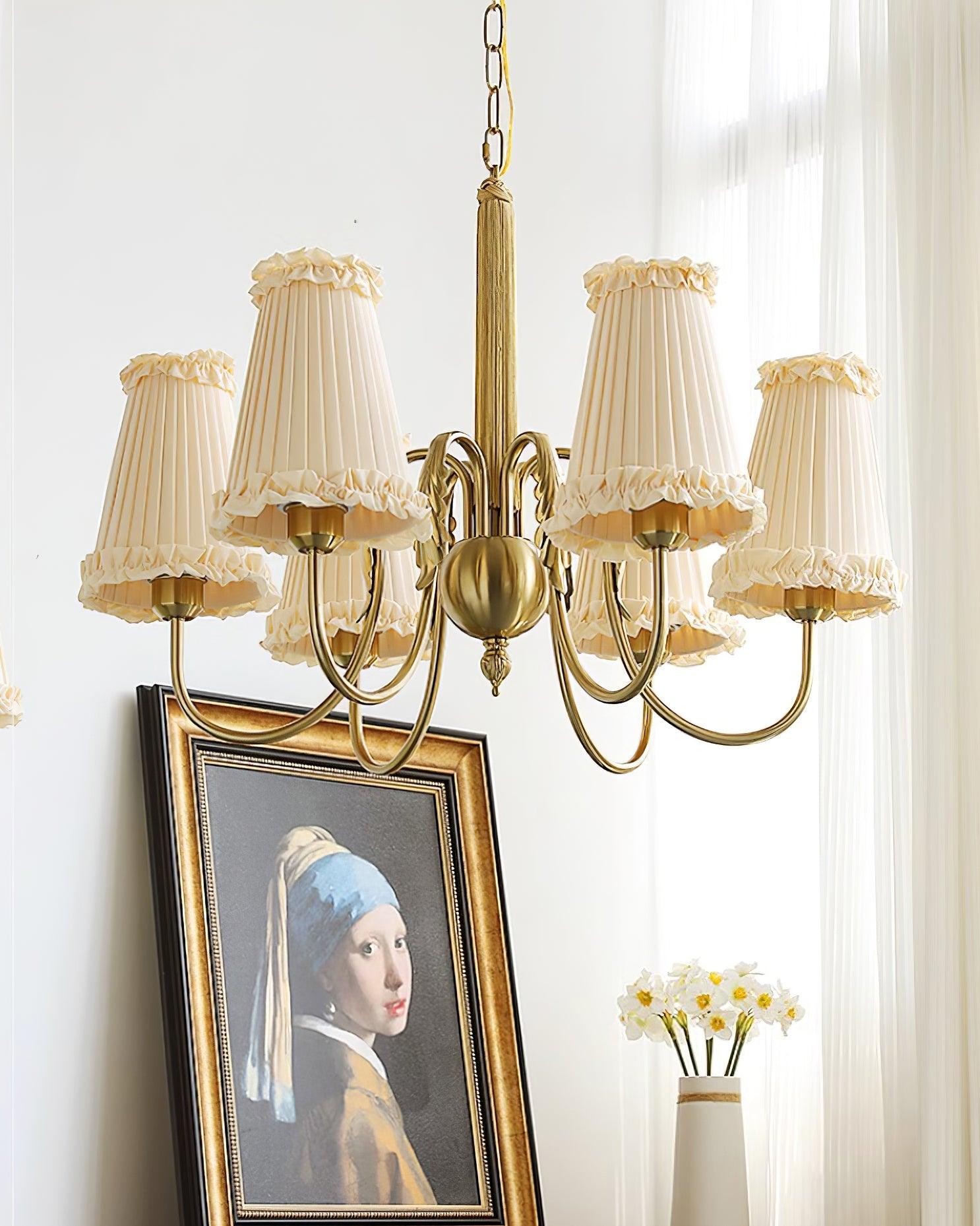 Faylin Vintage Brass Chandelier with Pleated Shades - Neutral Decor