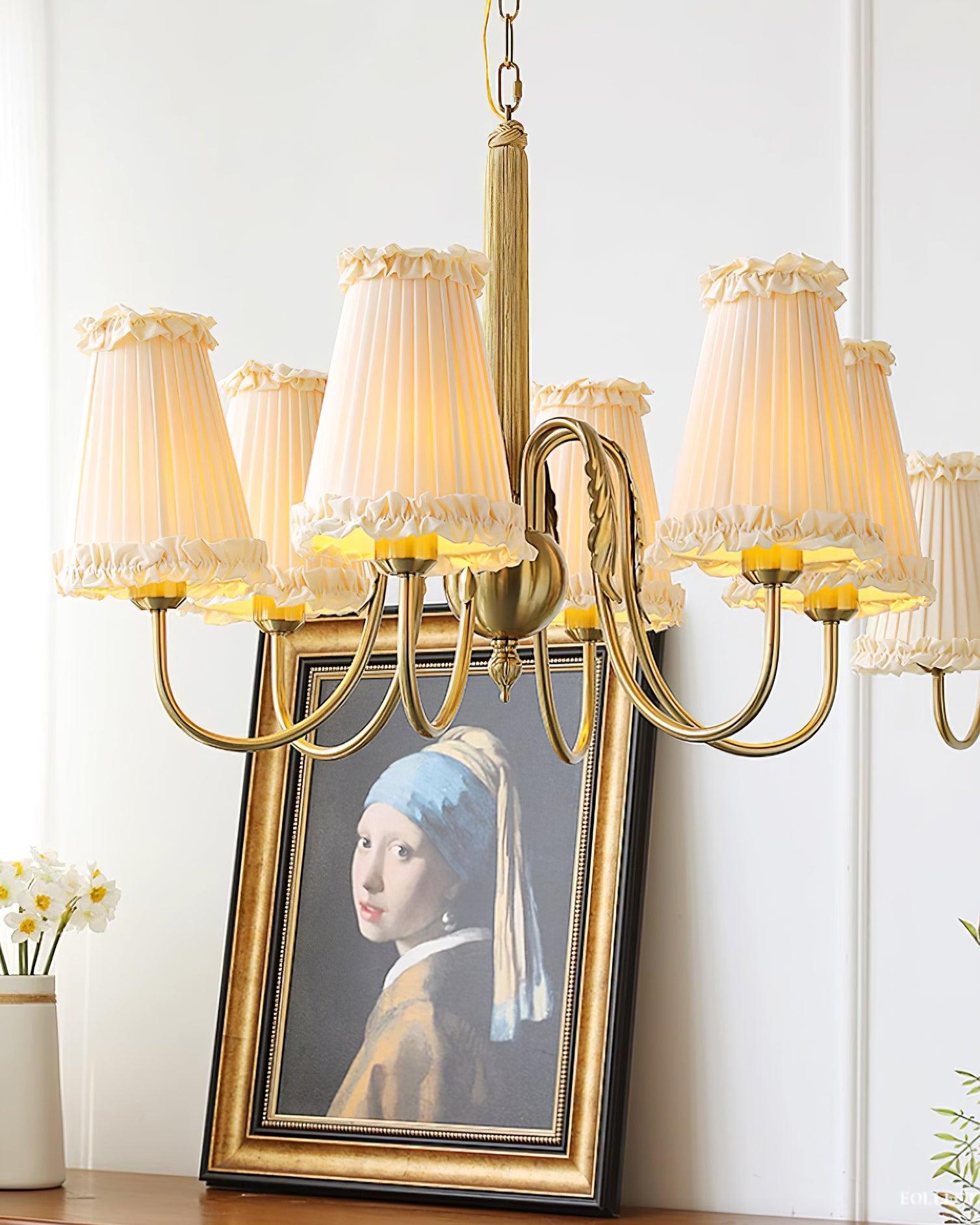 Faylin Vintage Brass Chandelier with Pleated Shades - Neutral Decor