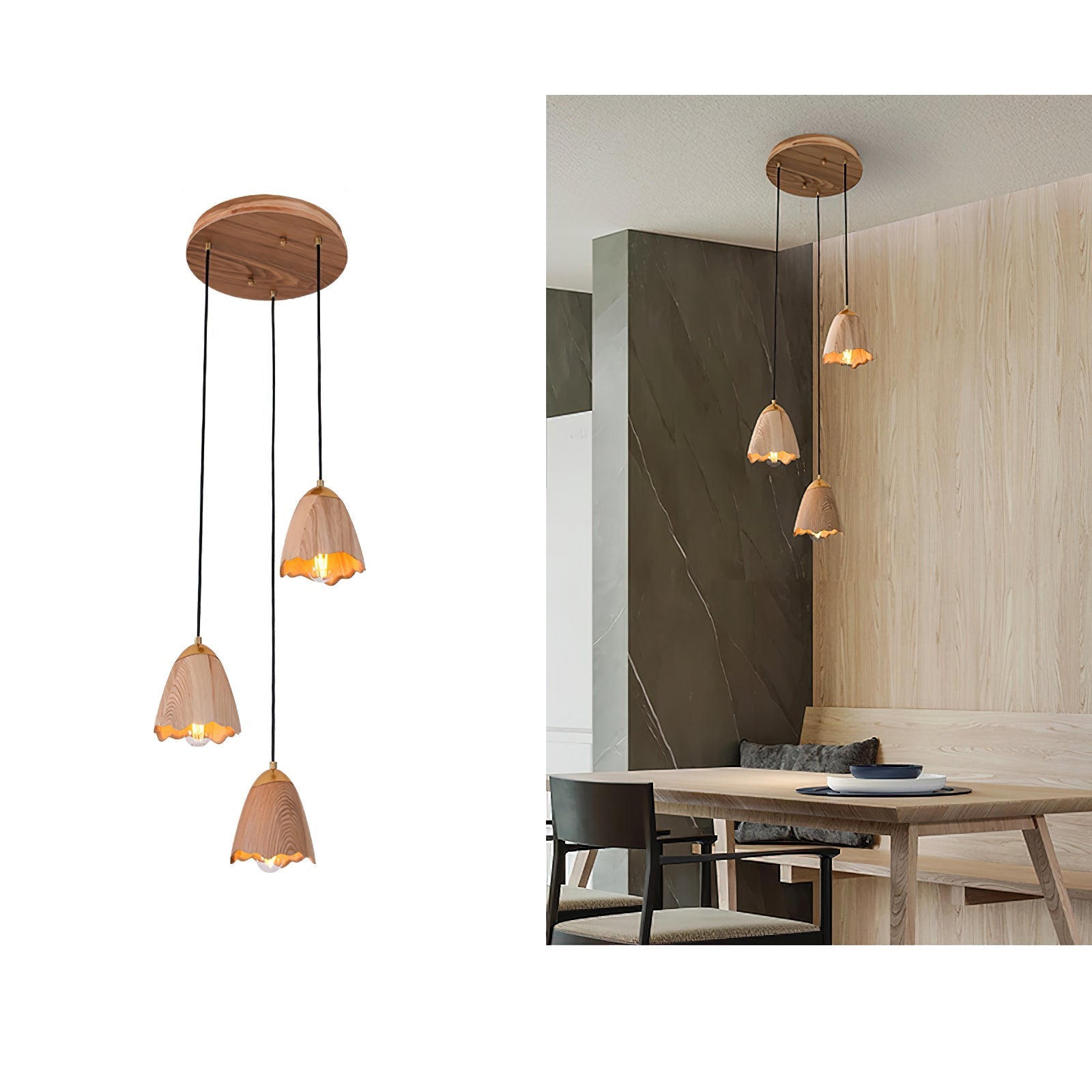 Sartin Modern Minimalist Bell Wood Pendant Lamp