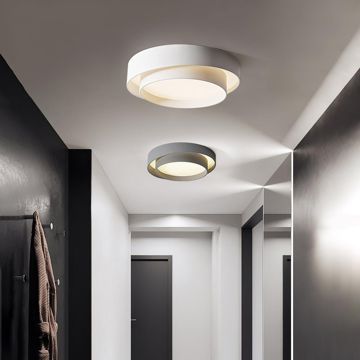 Cassia Ceiling Lamp Double Ring Gray & Black & White Cylinder Shape