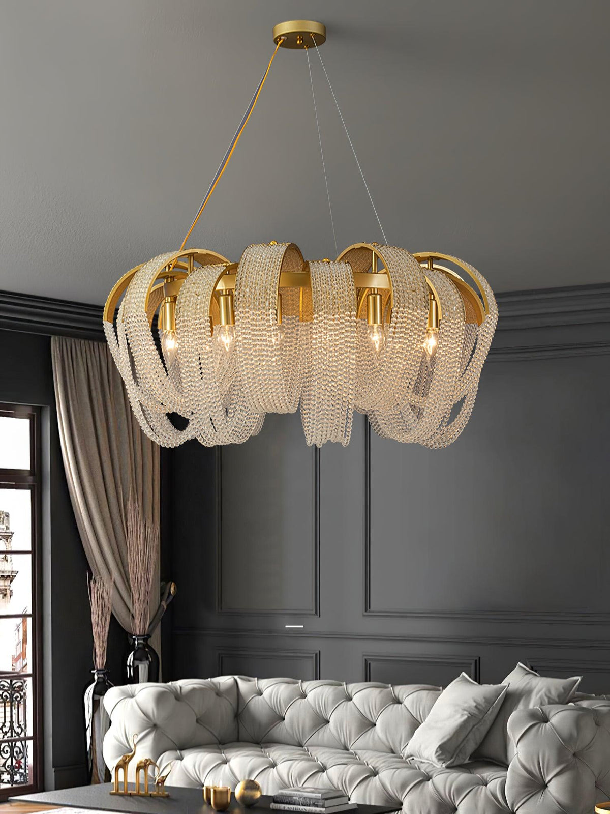 Siv Chandelier Mesh Crystal Gold Waterfall Sparkle