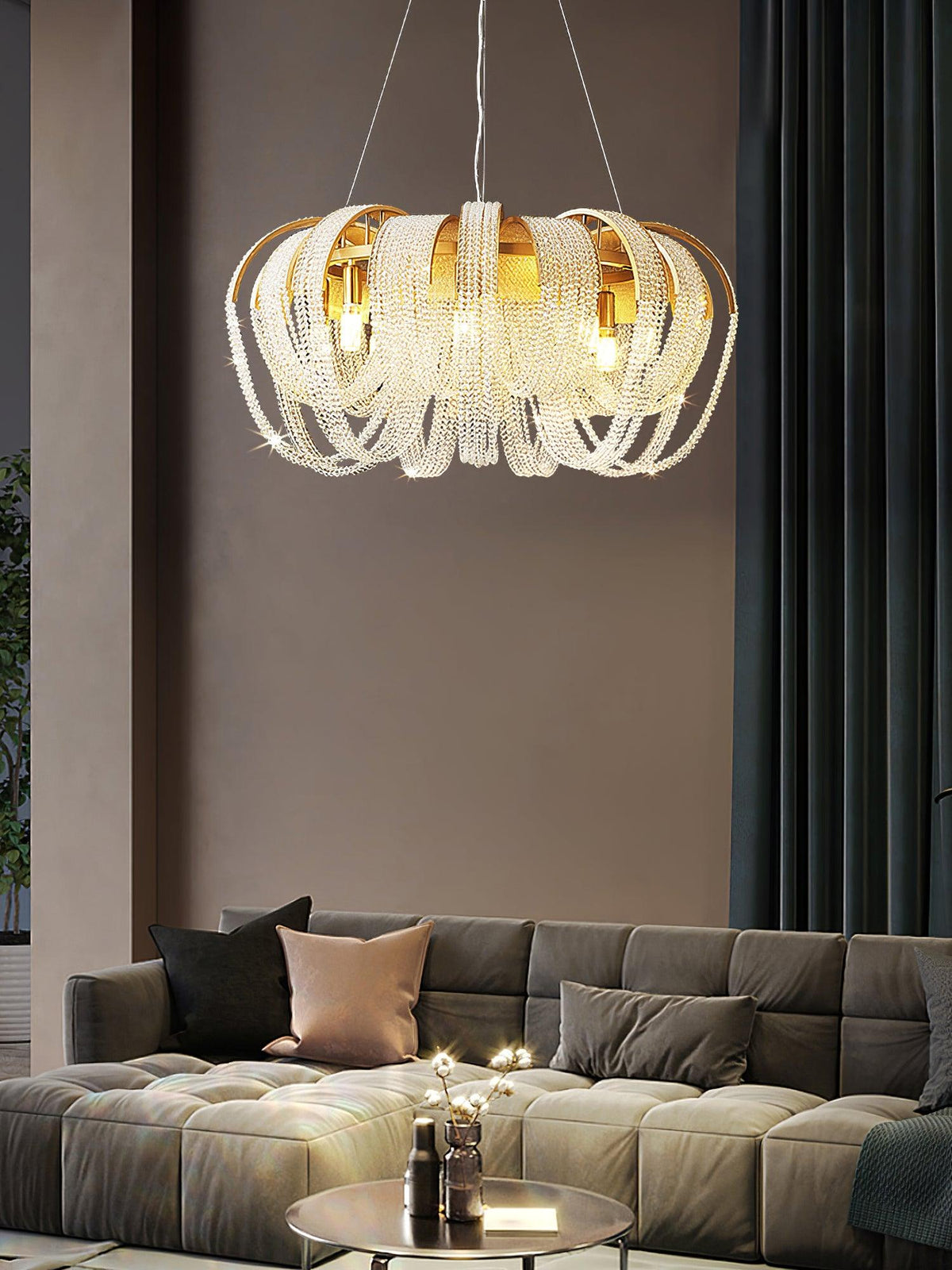 Siv Chandelier Mesh Crystal Gold Waterfall Sparkle