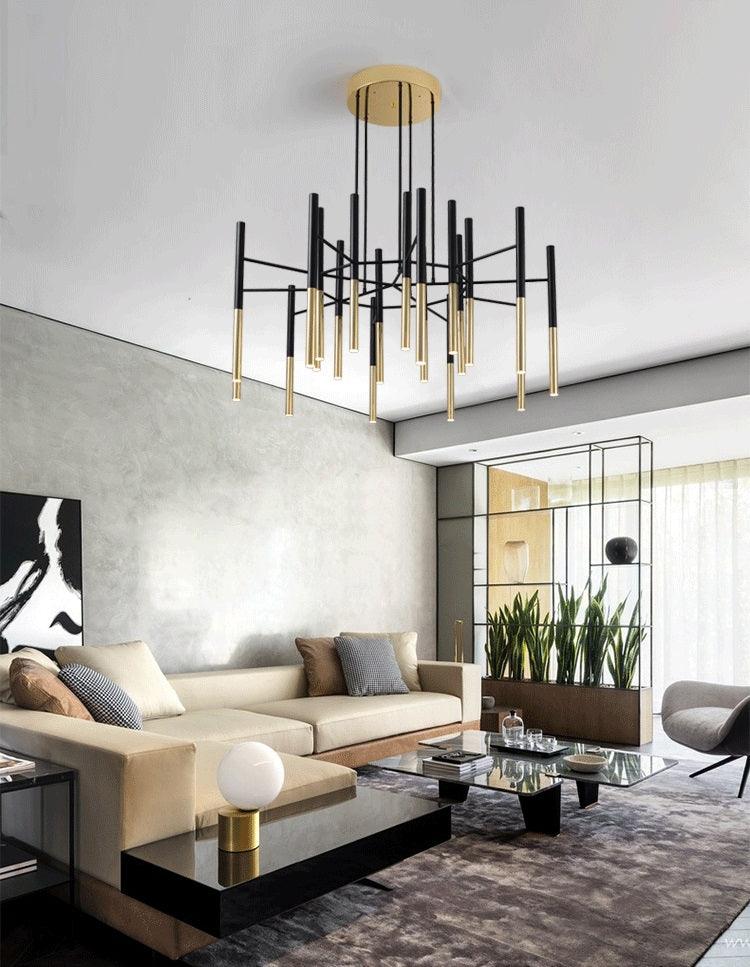 Solara Chandelier Modern Rods Black Gold - Neutral Decor