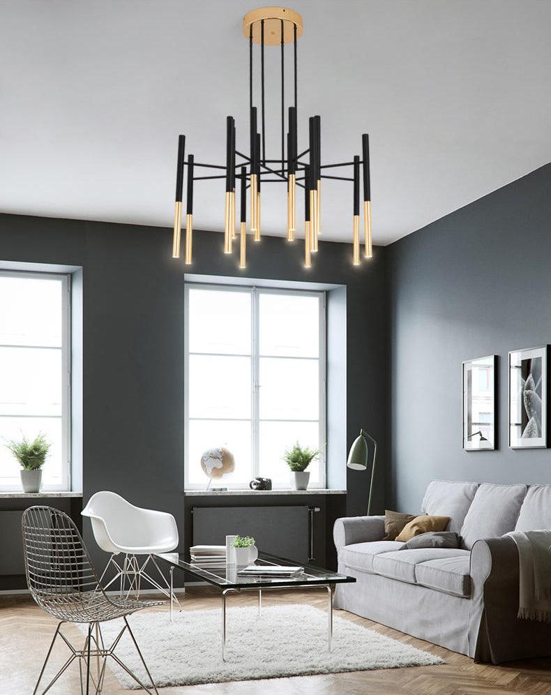 Solara Chandelier Modern Rods Black Gold - Neutral Decor