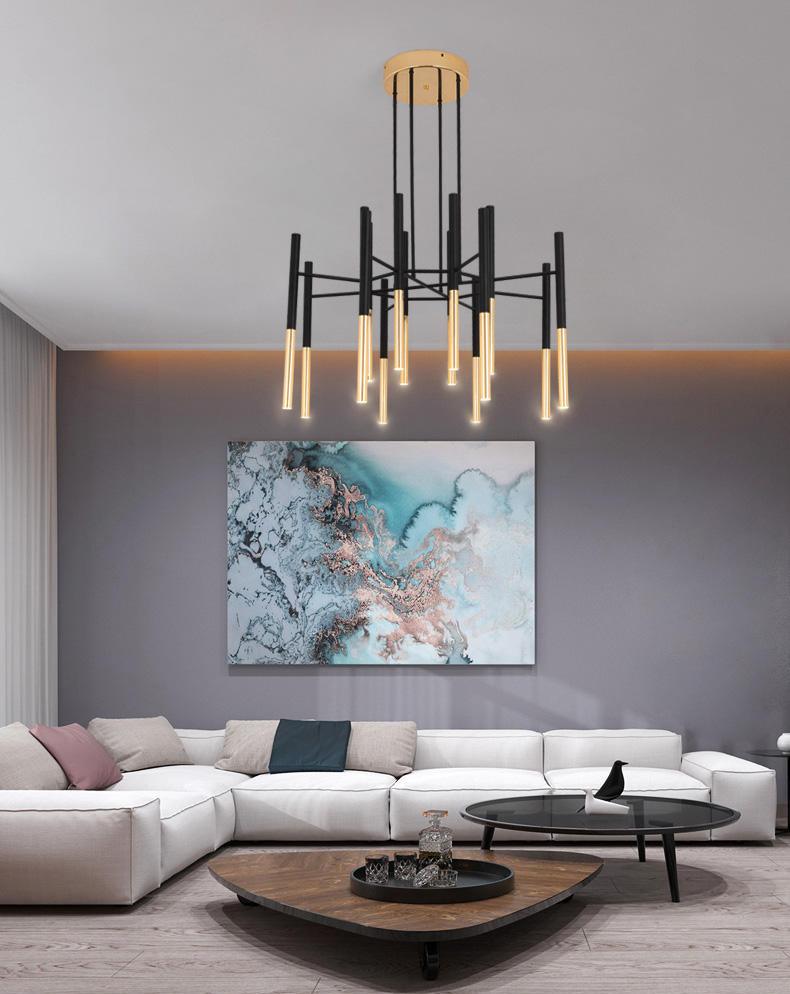 Solara Chandelier Modern Rods Black Gold - Neutral Decor