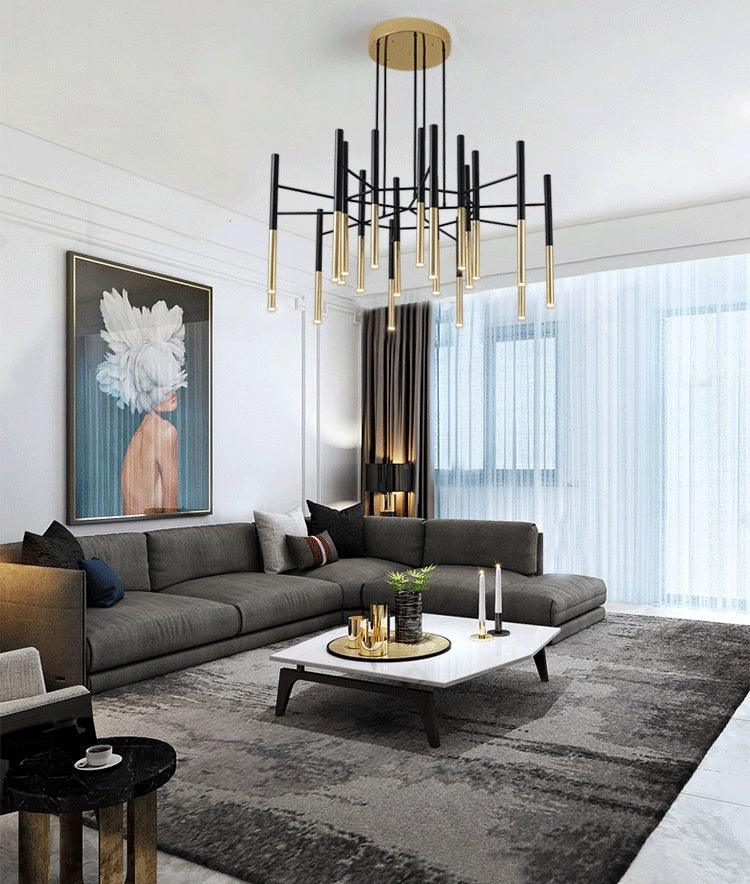 Solara Chandelier Modern Rods Black Gold - Neutral Decor