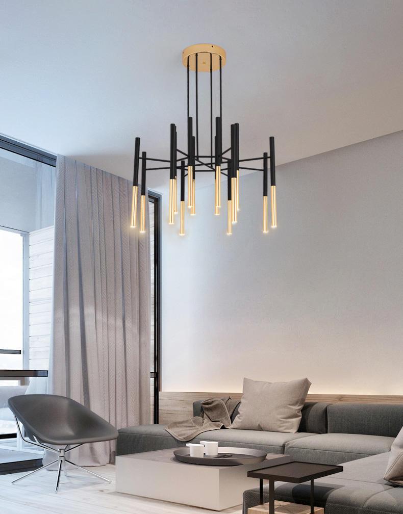 Solara Chandelier Modern Rods Black Gold - Neutral Decor