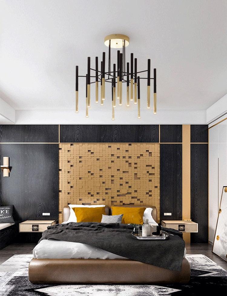 Solara Chandelier Modern Rods Black Gold - Neutral Decor