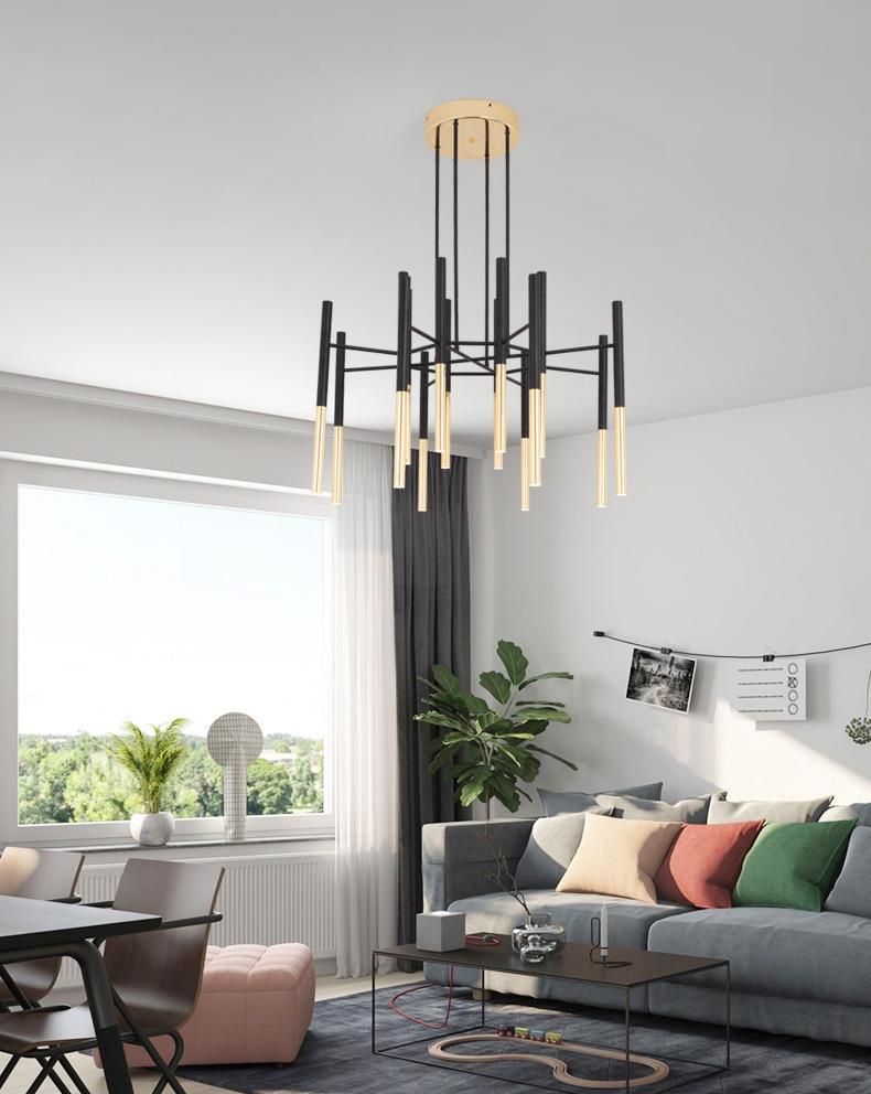 Solara Chandelier Modern Rods Black Gold - Neutral Decor