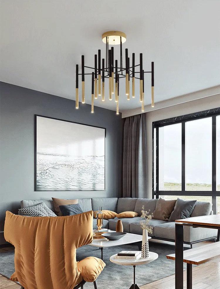 Solara Chandelier Modern Rods Black Gold - Neutral Decor