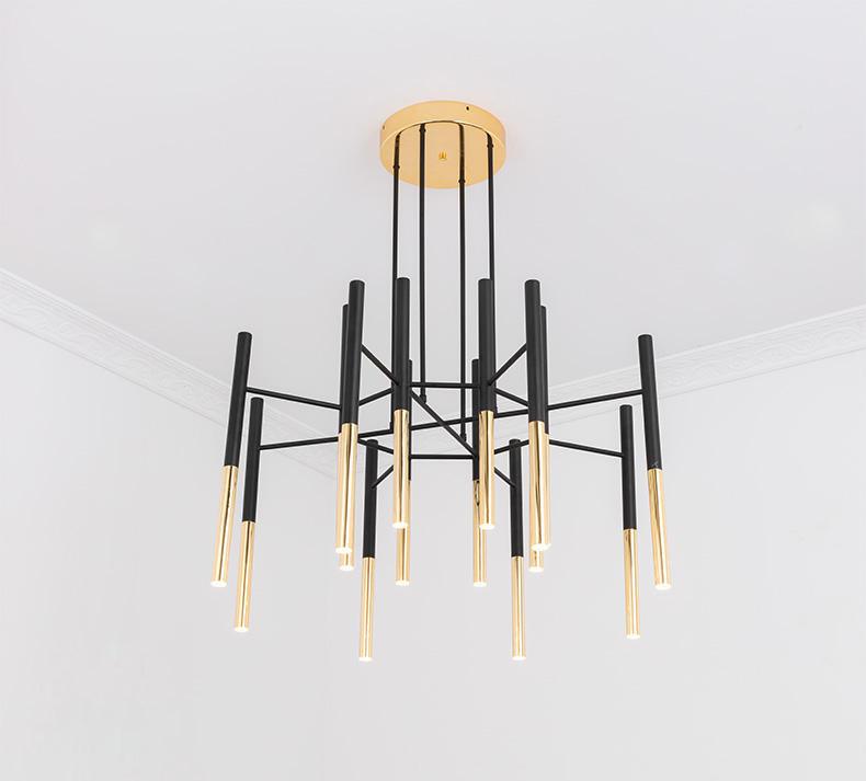 Solara Chandelier Modern Rods Black Gold - Neutral Decor