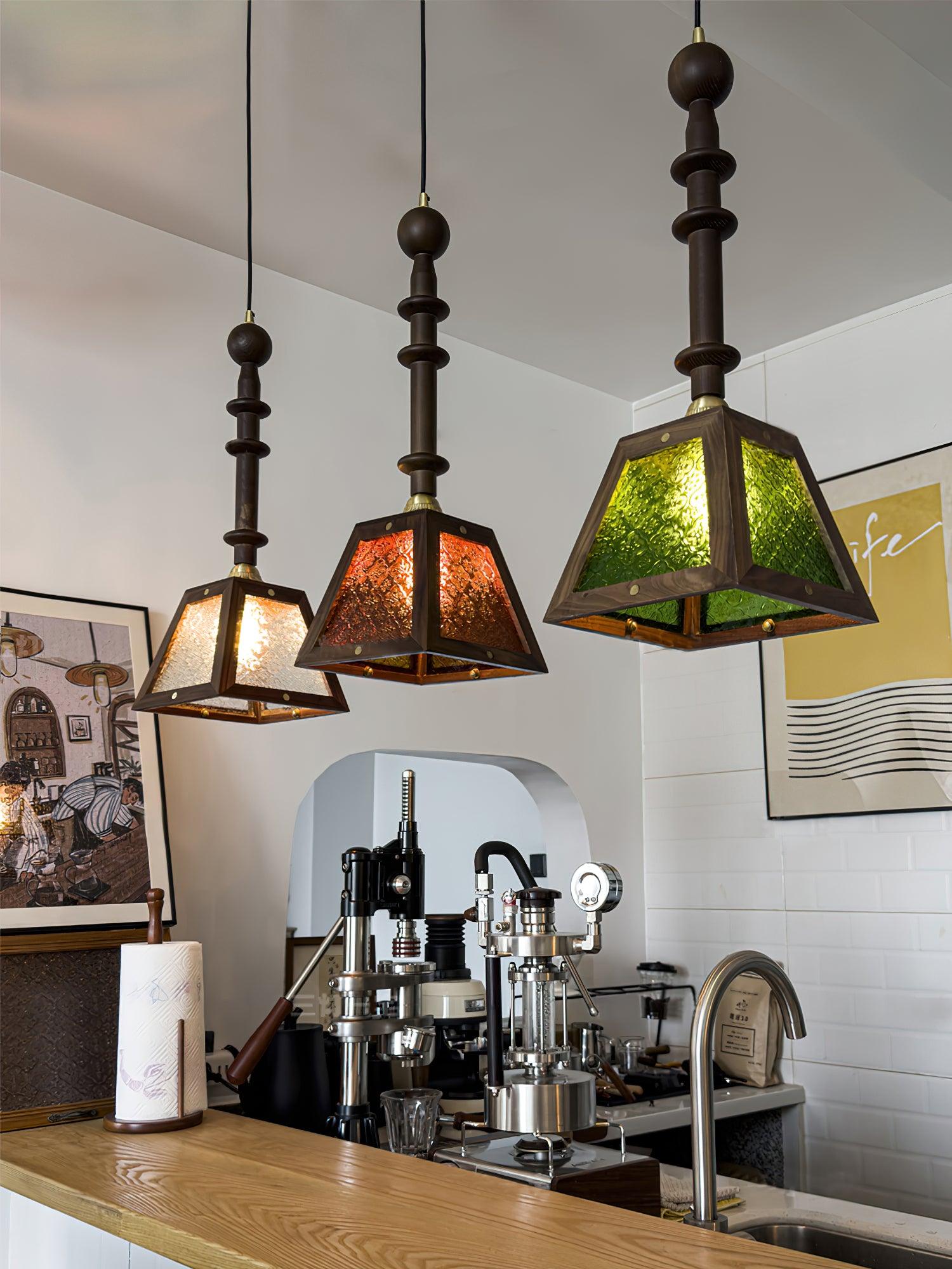 Zilten Elegance Vintage Glass Wood Pendant Light