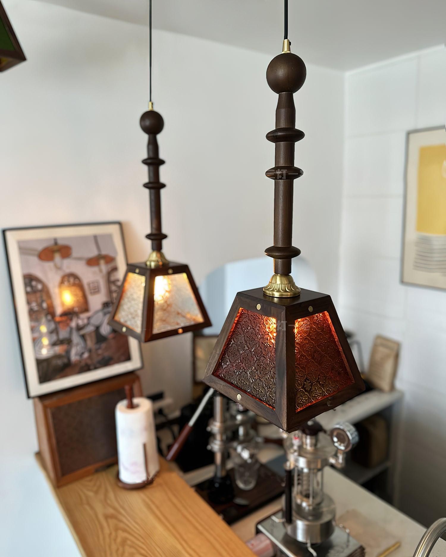 Zilten Elegance Vintage Glass Wood Pendant Light
