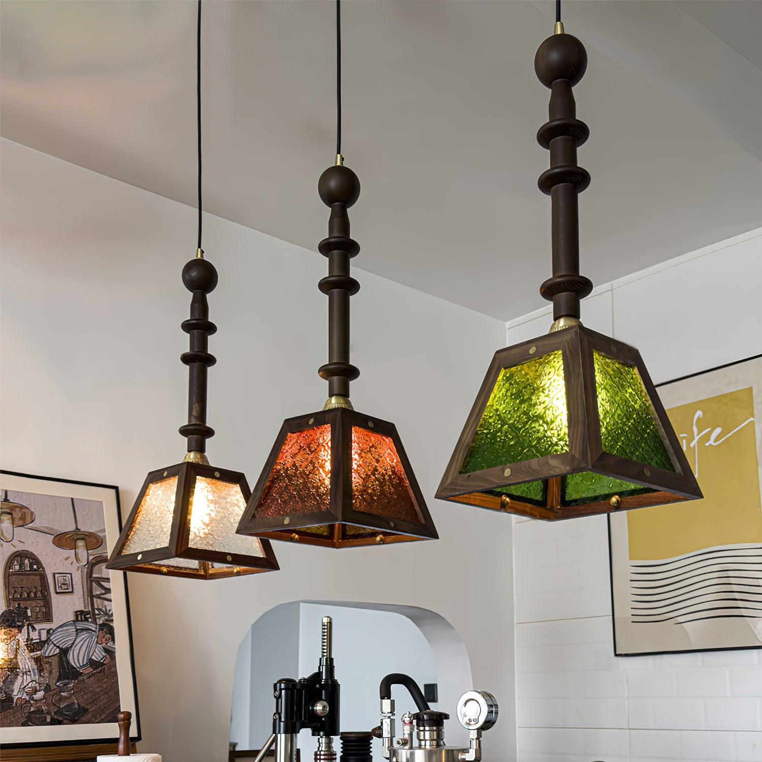 Zilten Elegance Vintage Glass Wood Pendant Light