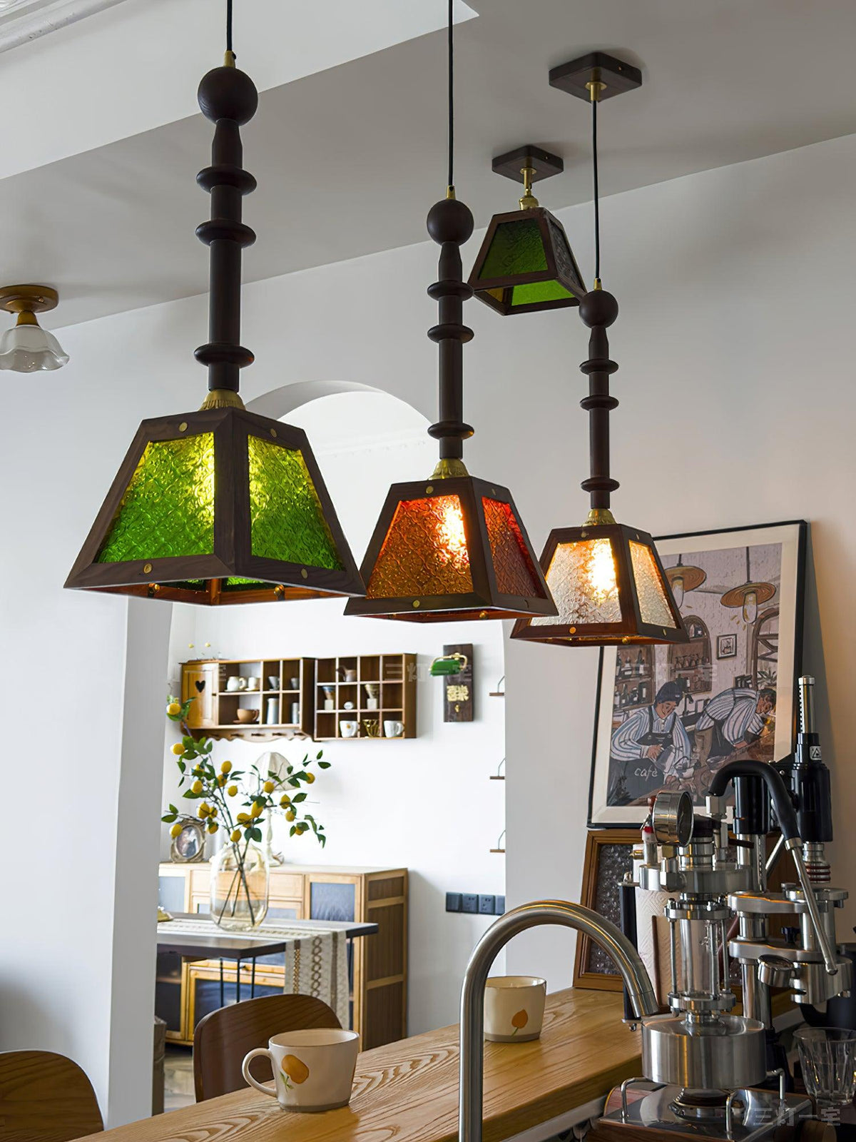 Zilten Elegance Vintage Glass Wood Pendant Light