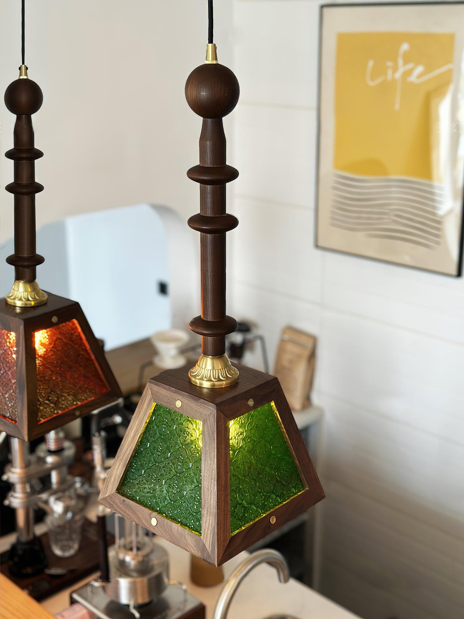 Zilten Elegance Vintage Glass Wood Pendant Light