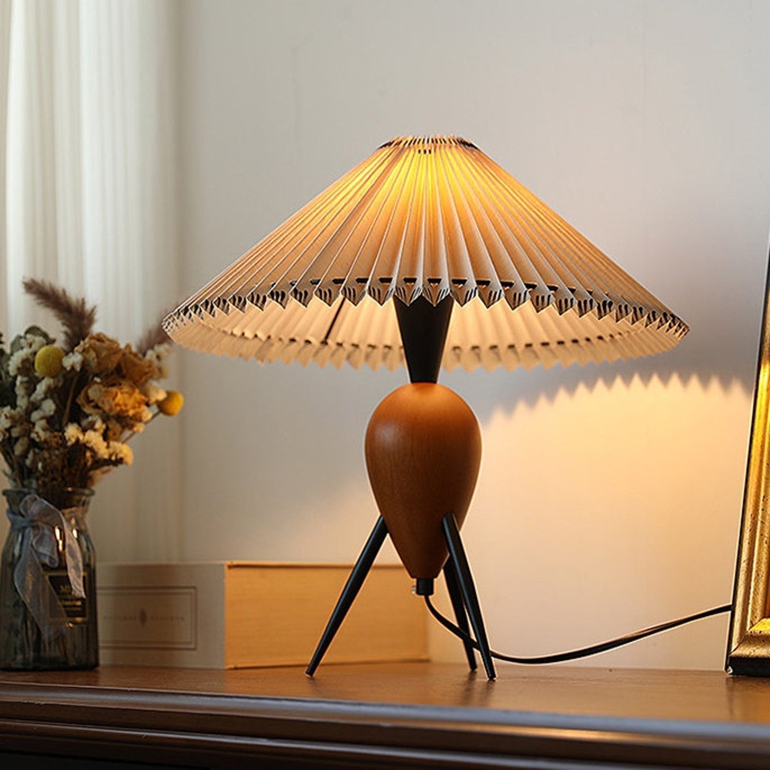 Elyse Wood & Fabric Retro Table Lamp