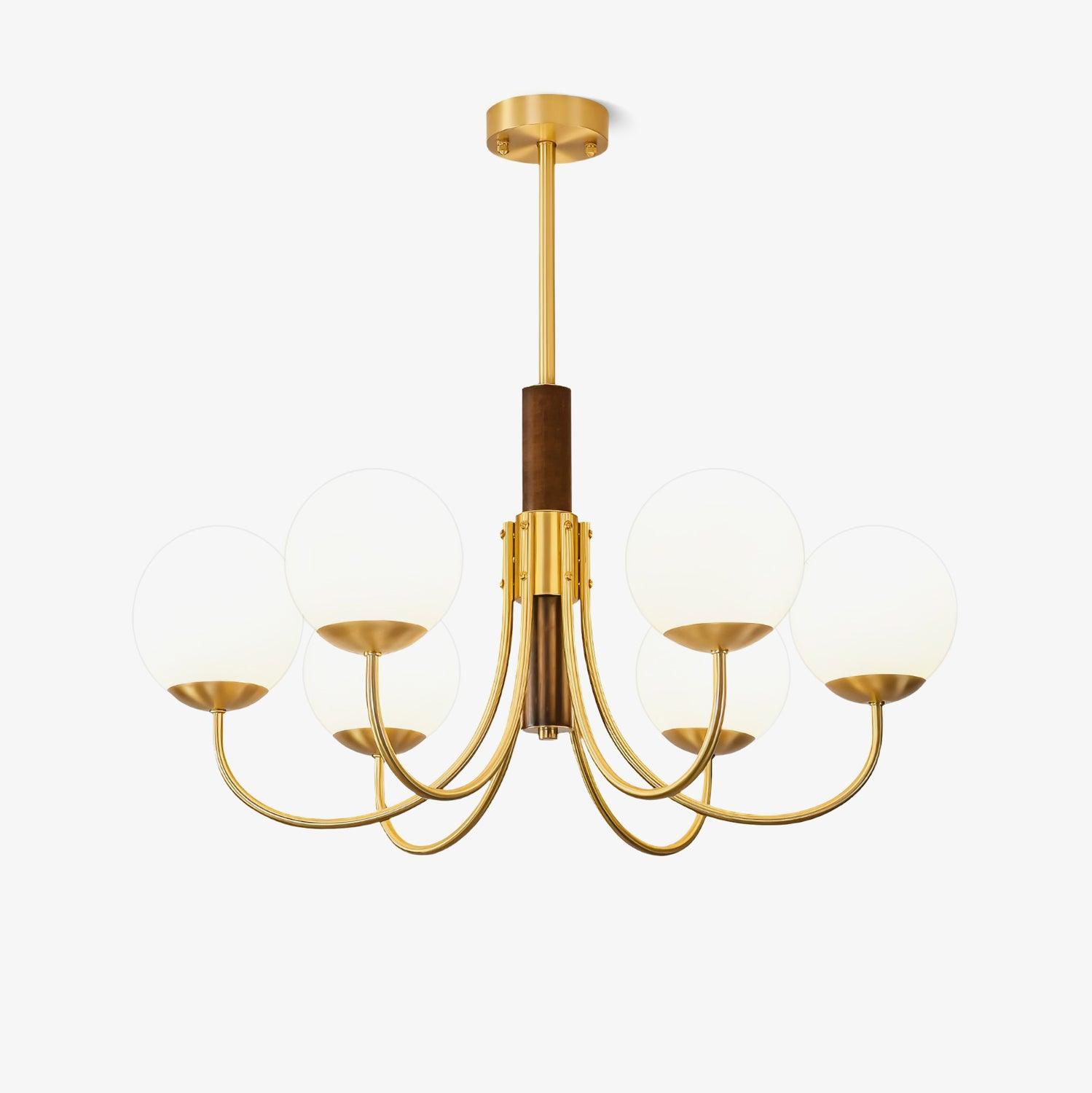 Elverella Chandelier Midas Touch Walnut Sphere Brass