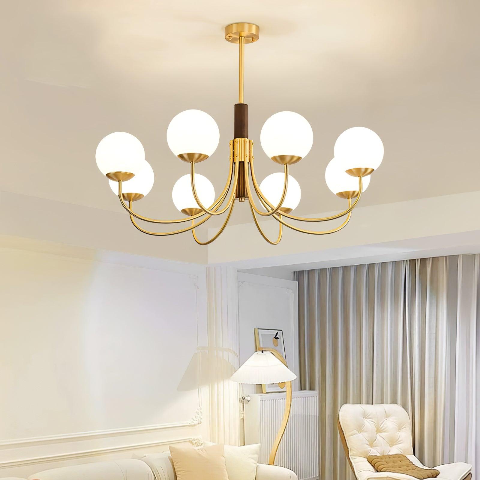 Elverella Chandelier Midas Touch Walnut Sphere Brass