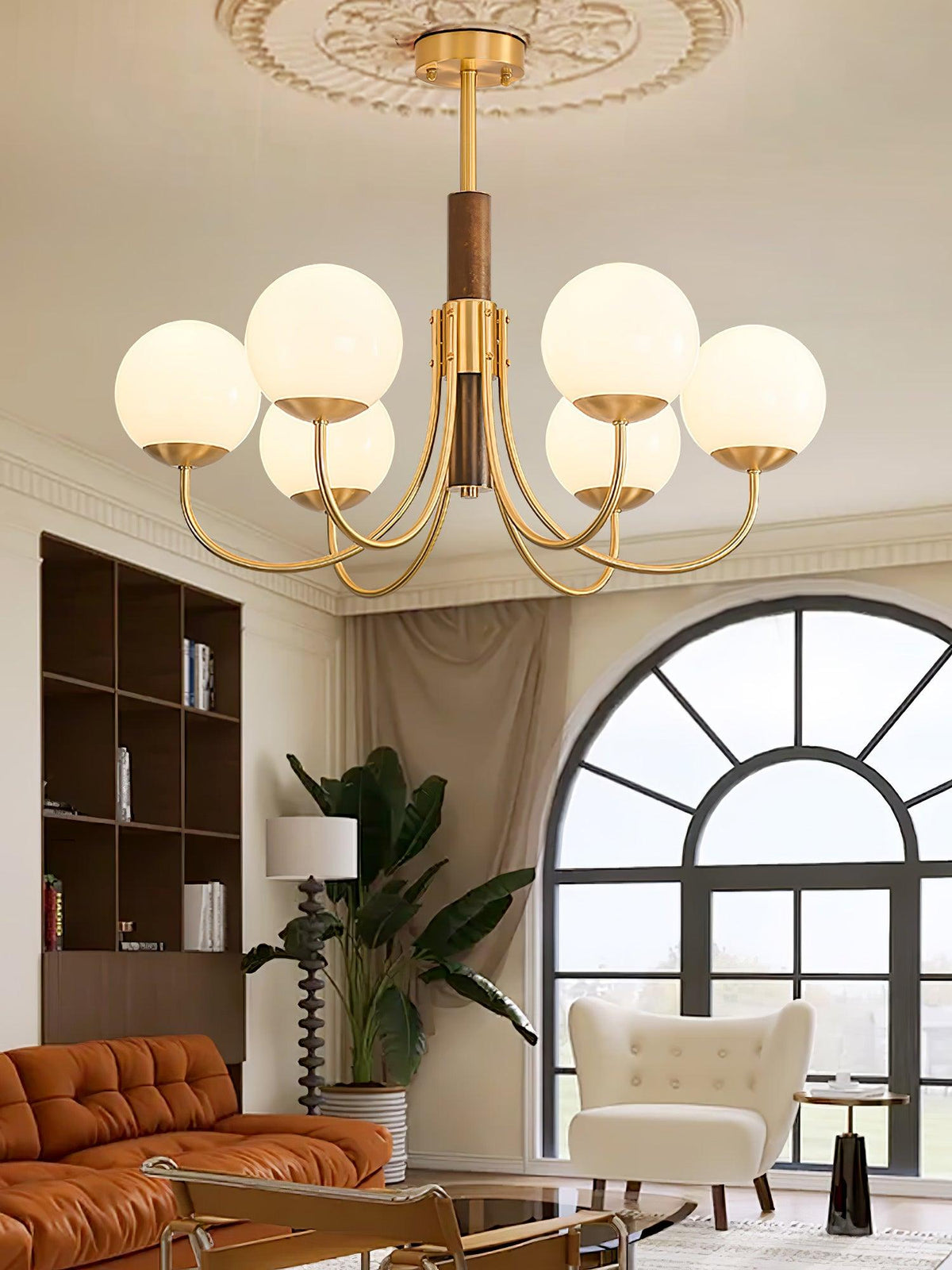 Elverella Chandelier Midas Touch Walnut Sphere Brass