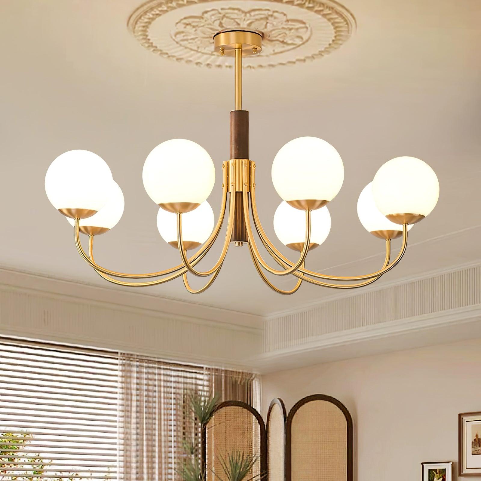 Elverella Chandelier Midas Touch Walnut Sphere Brass