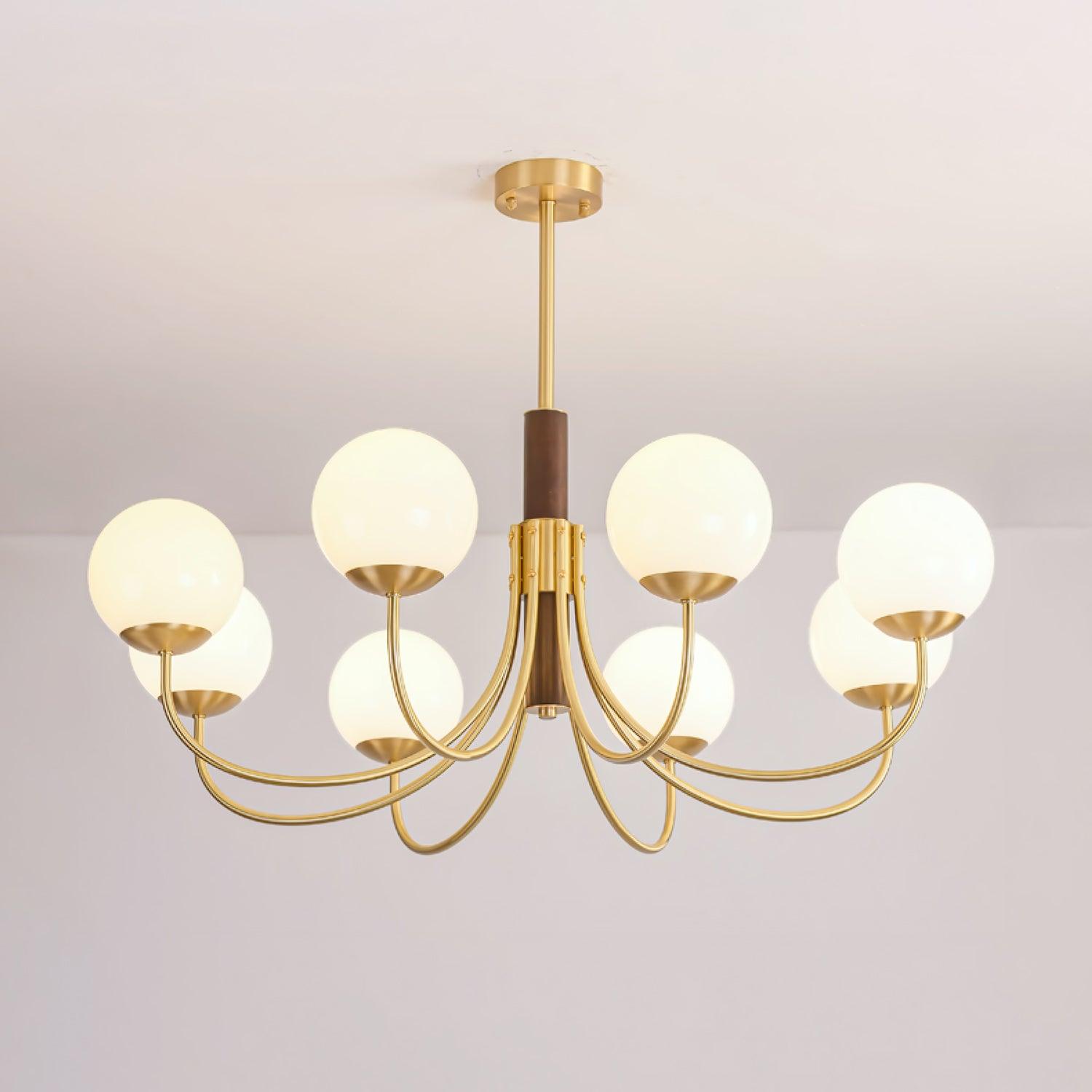 Elverella Chandelier Midas Touch Walnut Sphere Brass