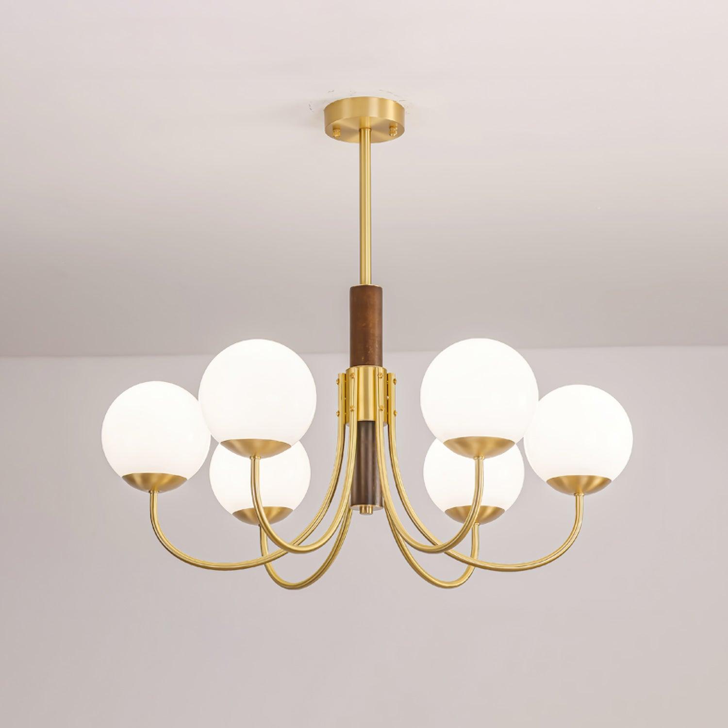 Elverella Chandelier Midas Touch Walnut Sphere Brass