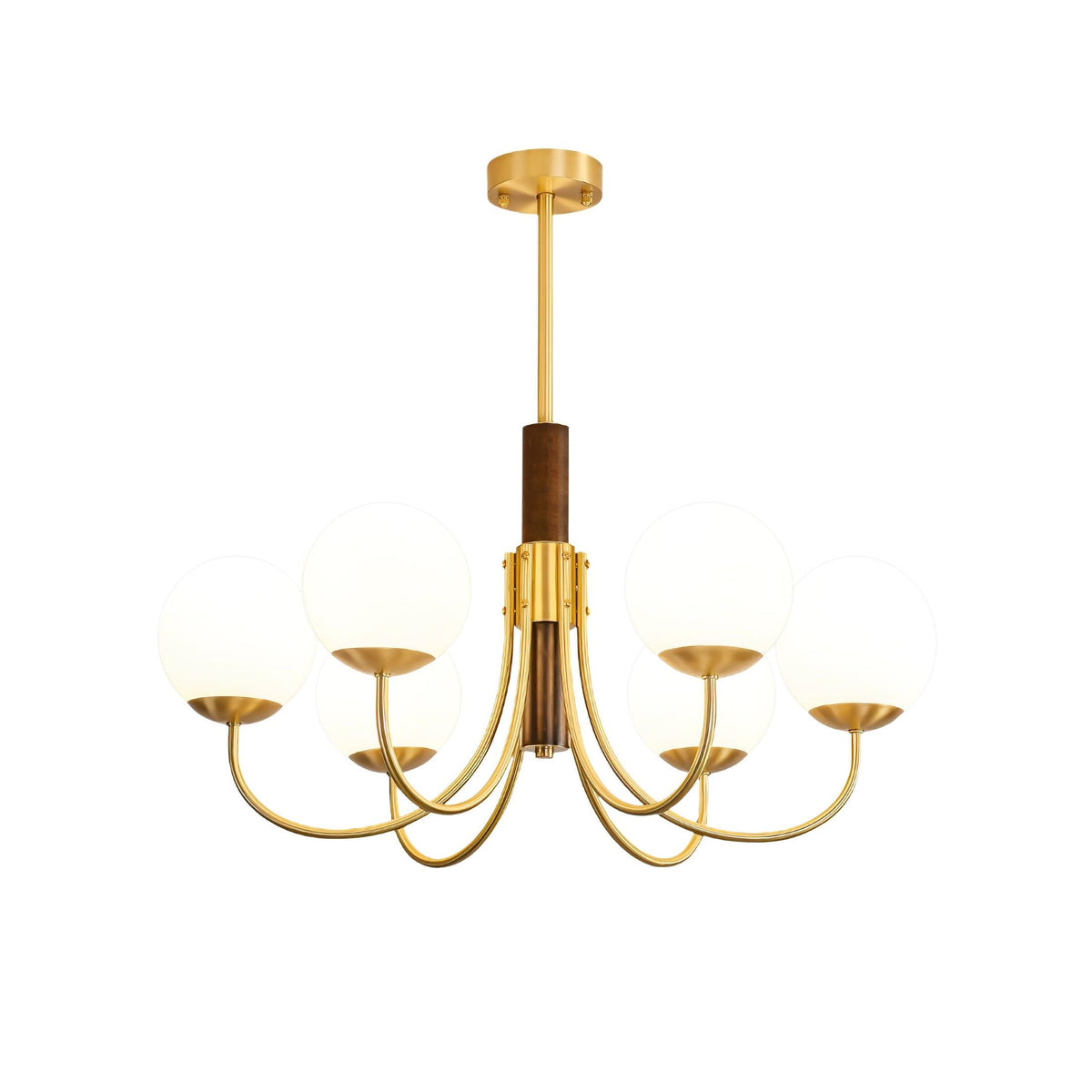 Elverella Chandelier Midas Touch Walnut Sphere Brass