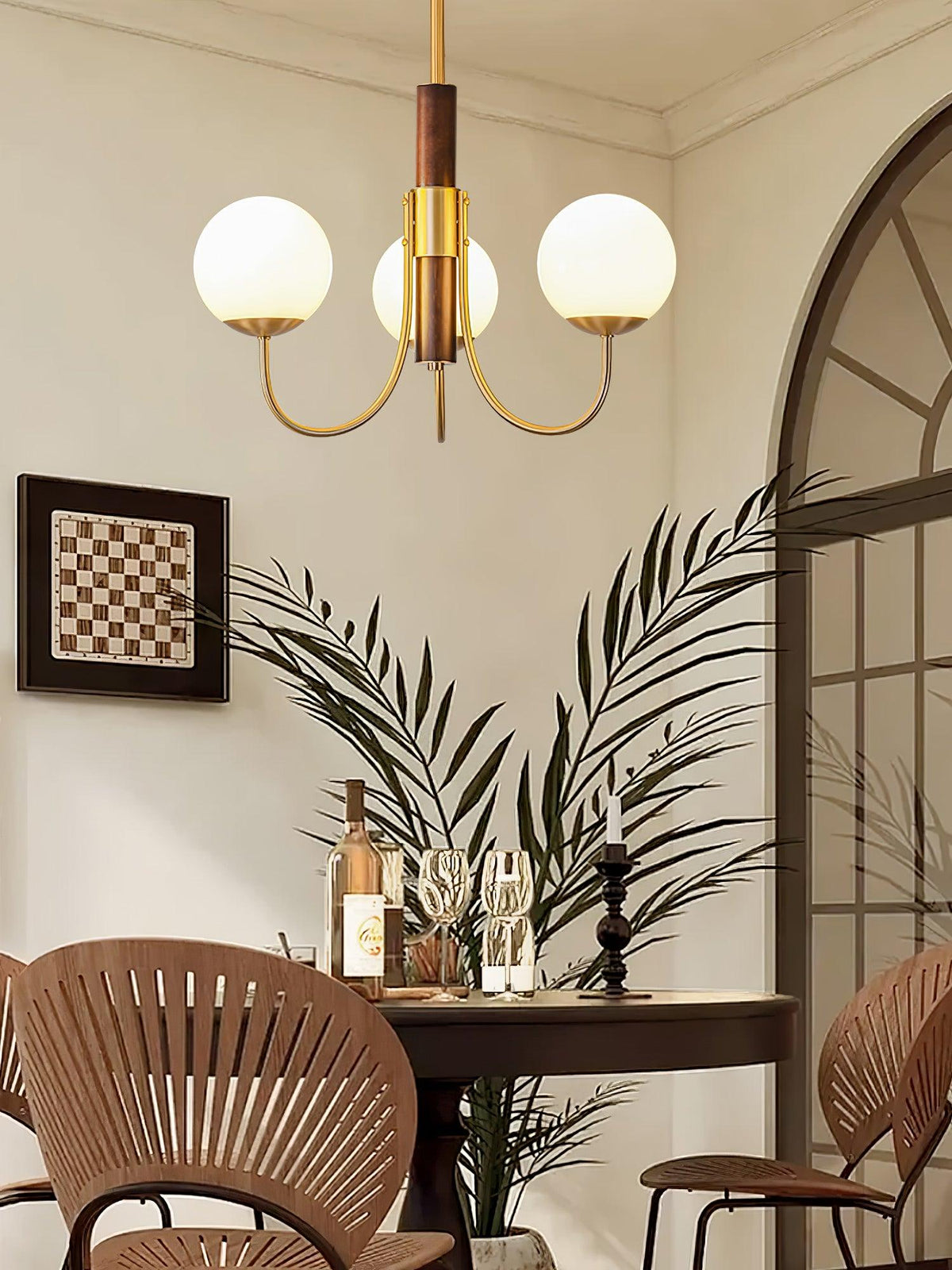 Elverella Chandelier Midas Touch Walnut Sphere Brass