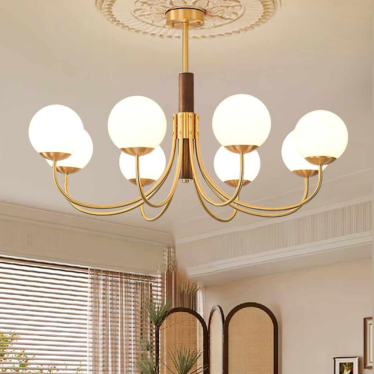 Elverella Chandelier Midas Touch Walnut Sphere Brass