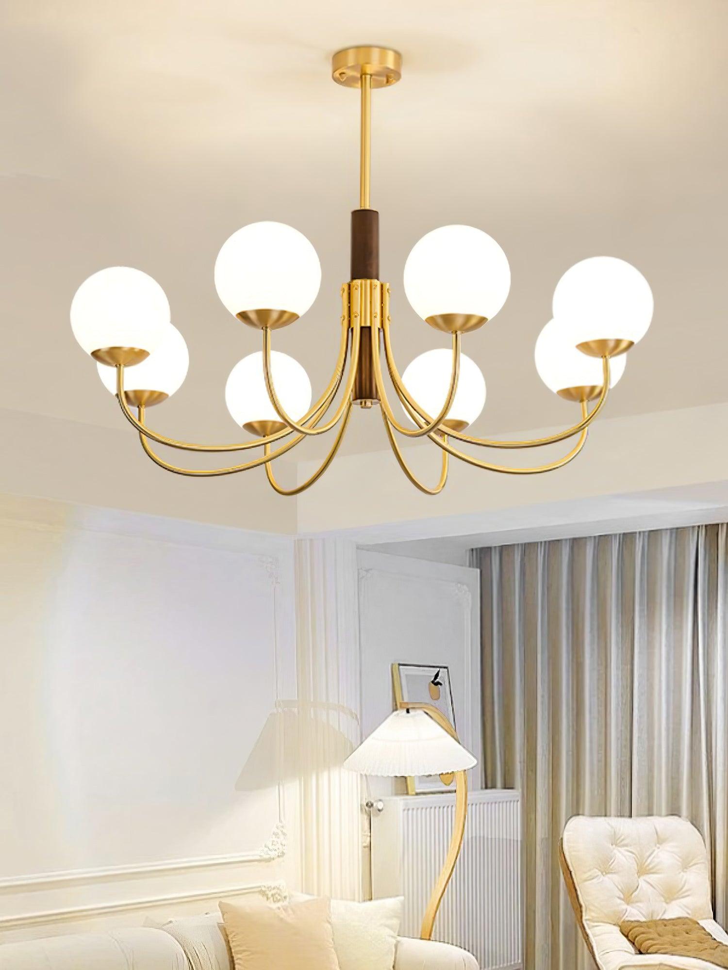 Elverella Chandelier Midas Touch Walnut Sphere Brass