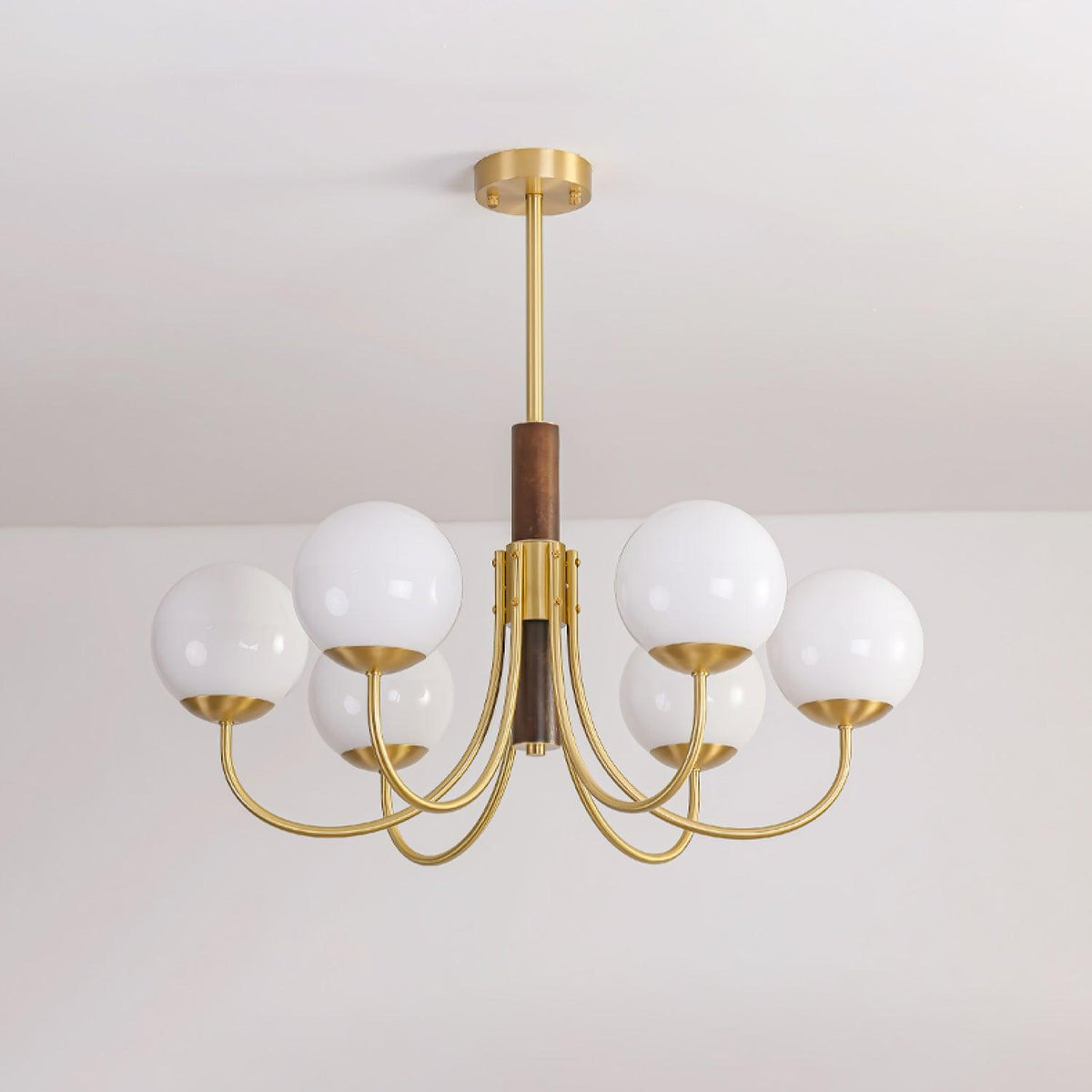 Elverella Chandelier Midas Touch Walnut Sphere Brass