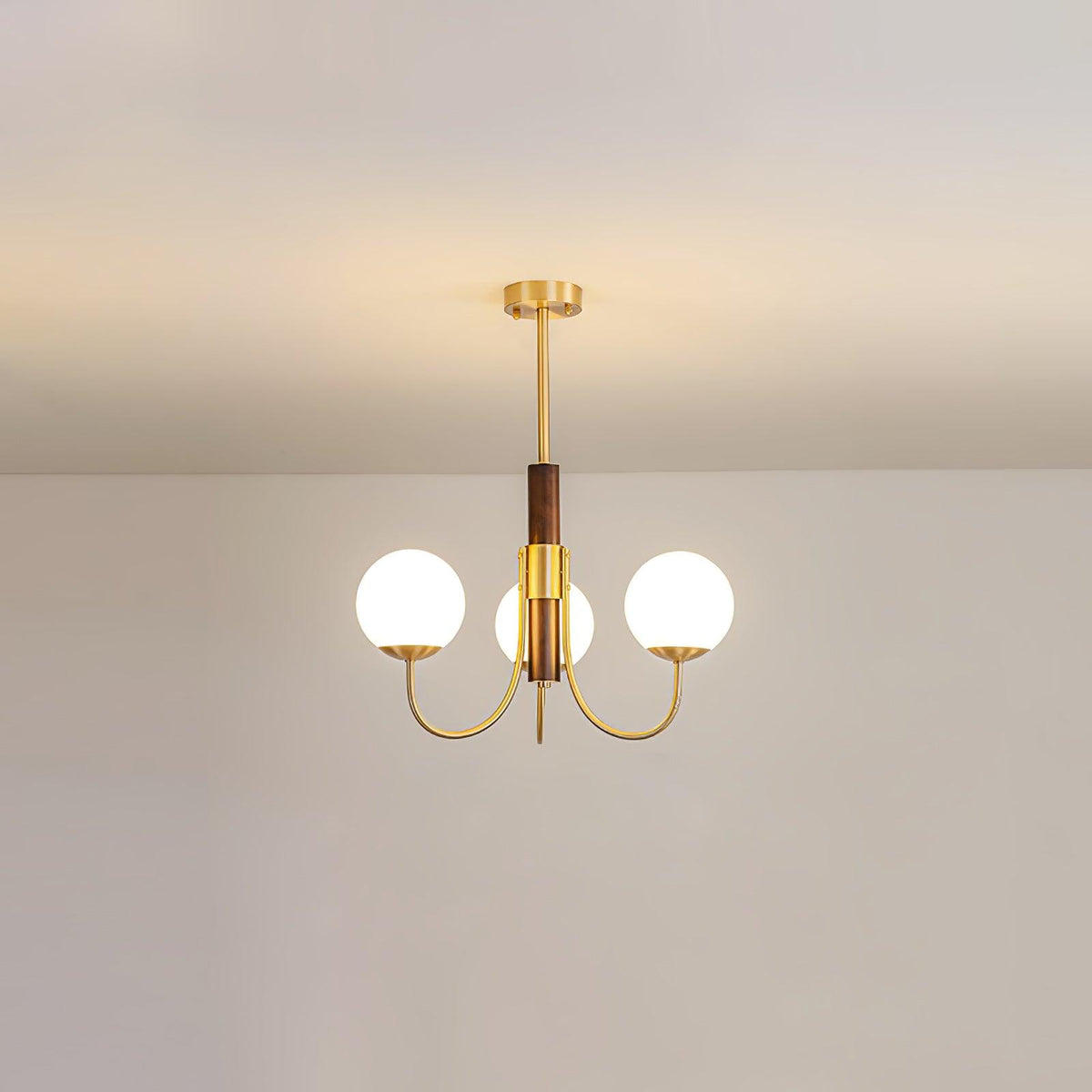 Elverella Chandelier Midas Touch Walnut Sphere Brass