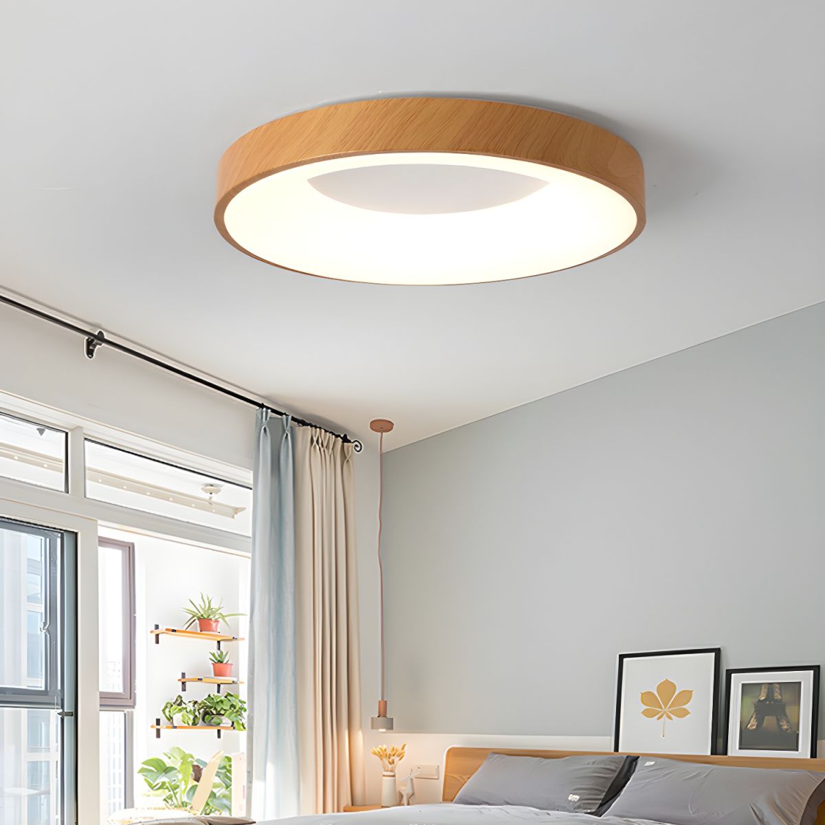 Javlen Modern Minimalist Round Wood Flush Mount Ceiling Lamp