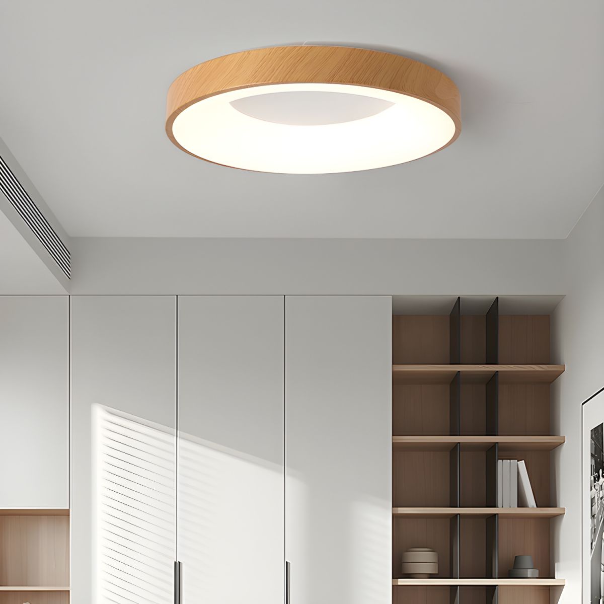 Javlen Modern Minimalist Round Wood Flush Mount Ceiling Lamp
