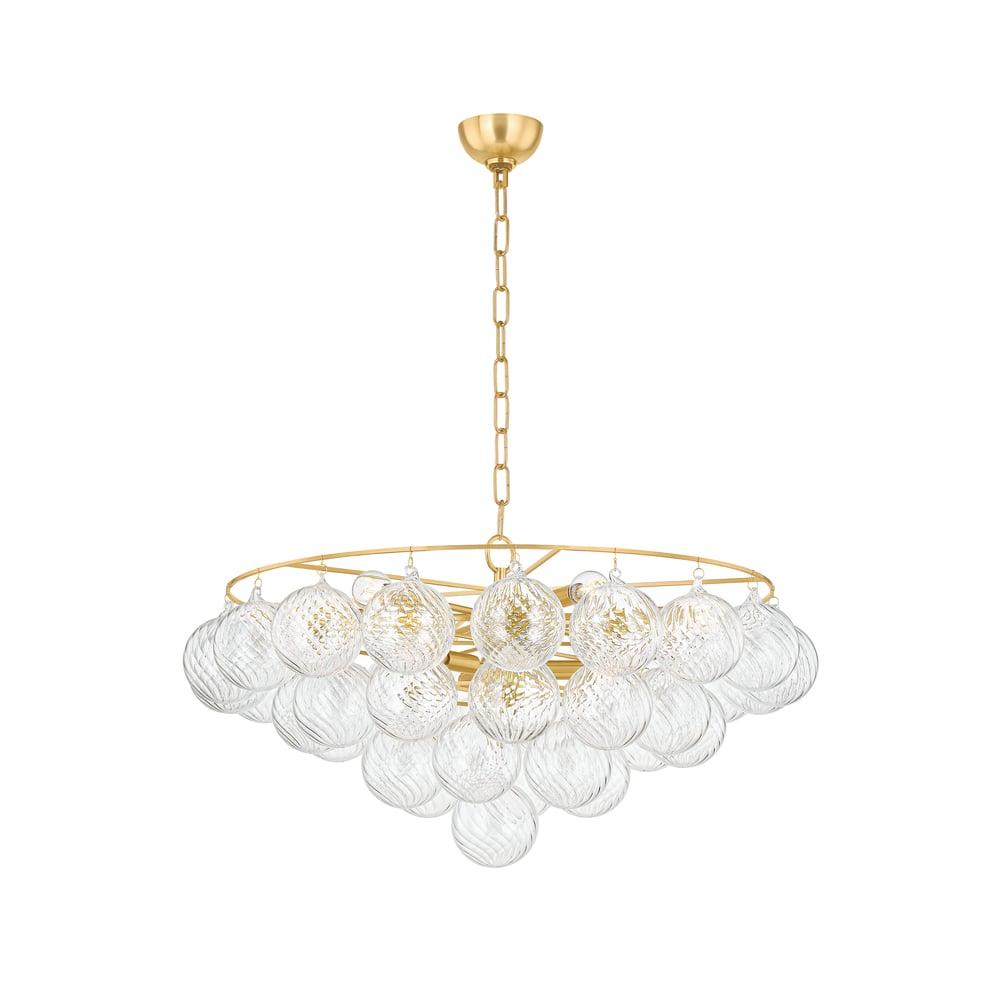 Velineon Chandelier Clear Glass Globe Aged Brass Elegant