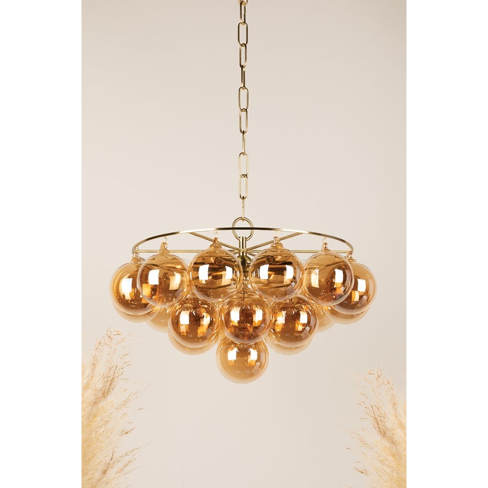 Velineon Chandelier Clear Glass Globe Aged Brass Elegant