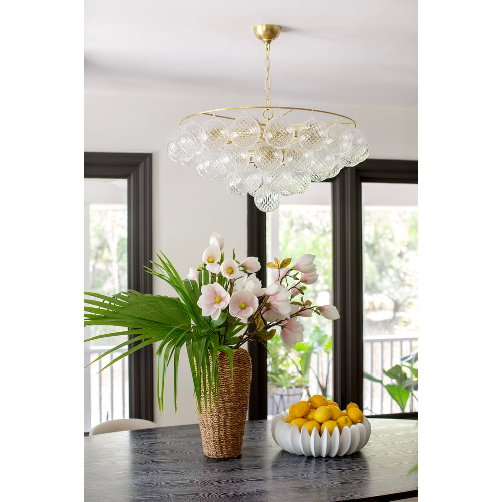 Velineon Chandelier Clear Glass Globe Aged Brass Elegant