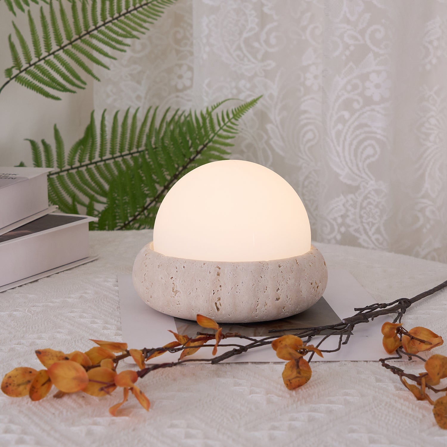 Riita Travertine Globe Table Lamp Mini Maga - Neutral Decor