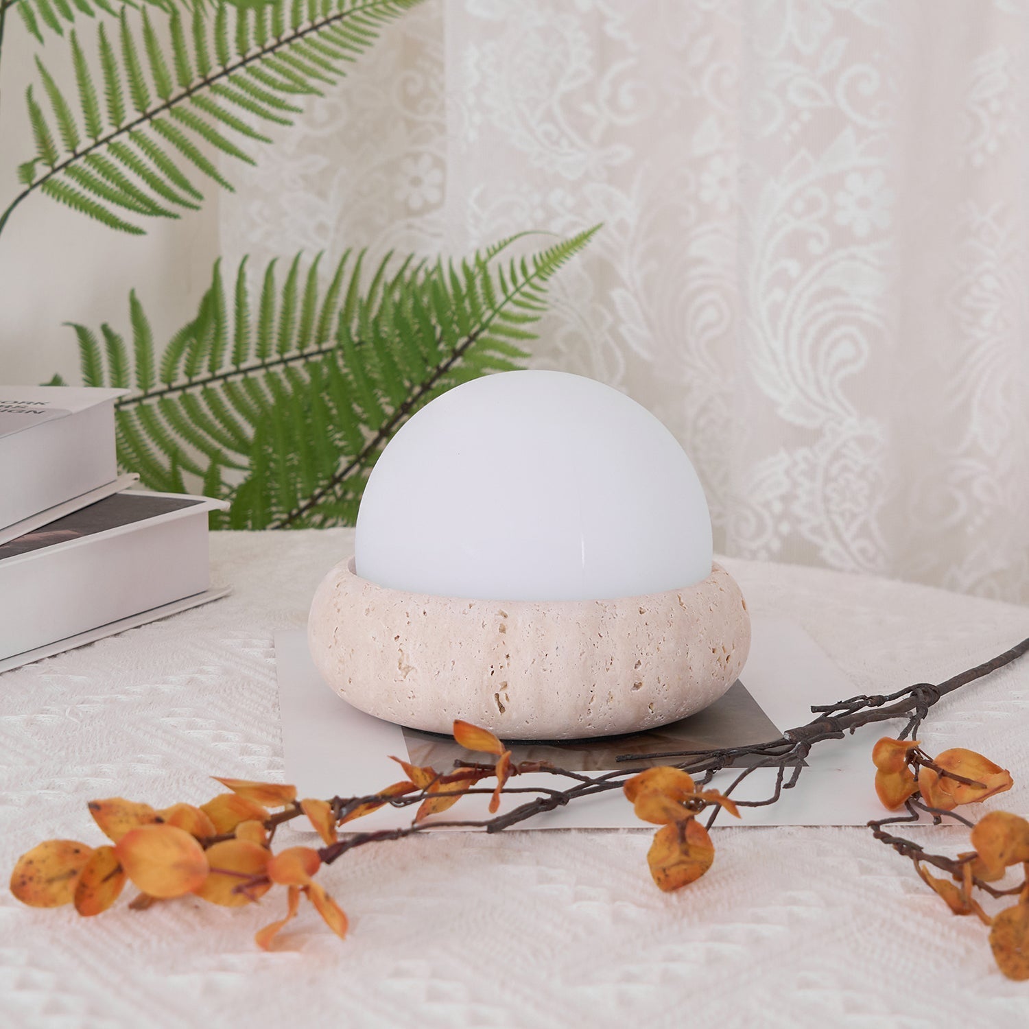 Riita Travertine Globe Table Lamp Mini Maga - Neutral Decor