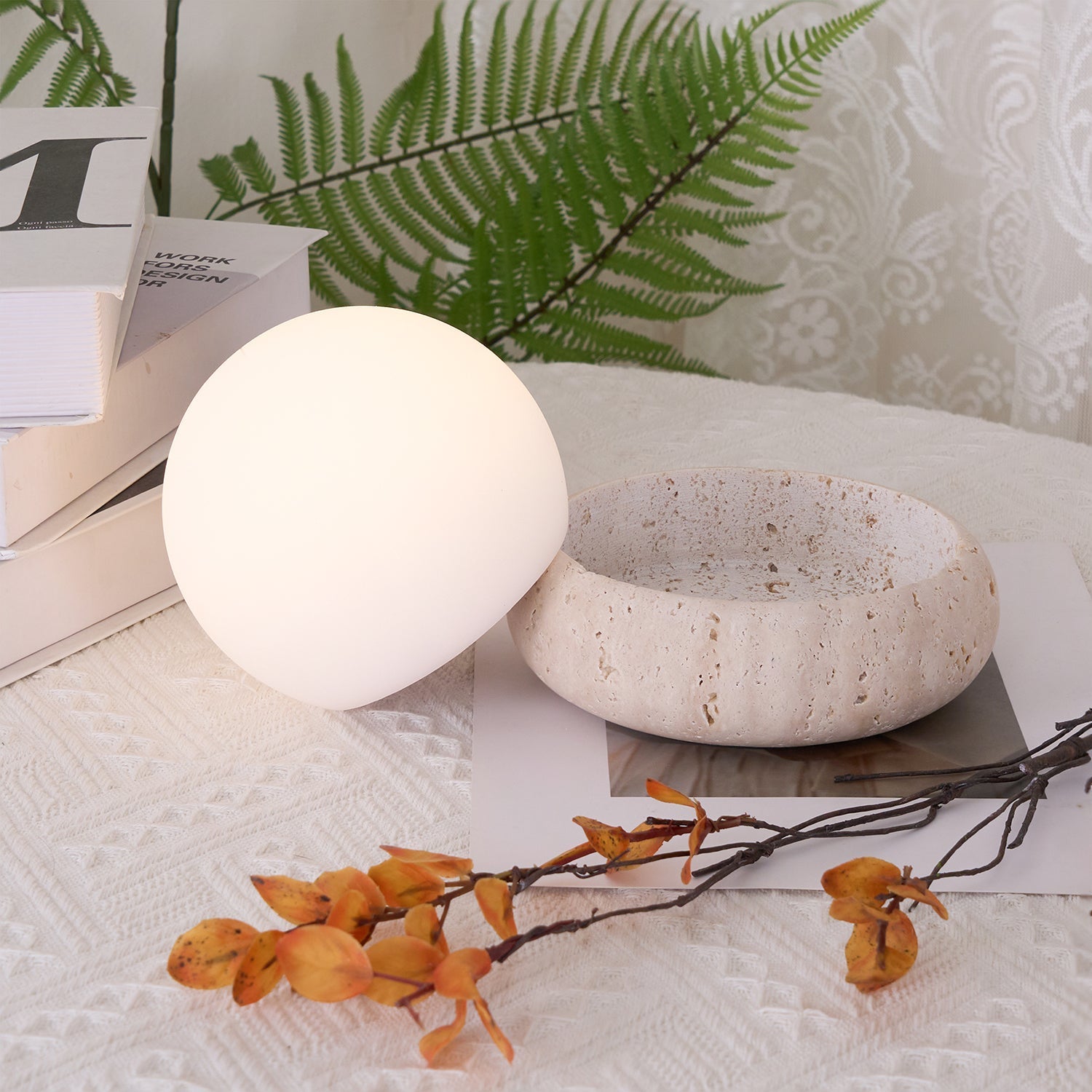 Riita Travertine Globe Table Lamp Mini Maga - Neutral Decor