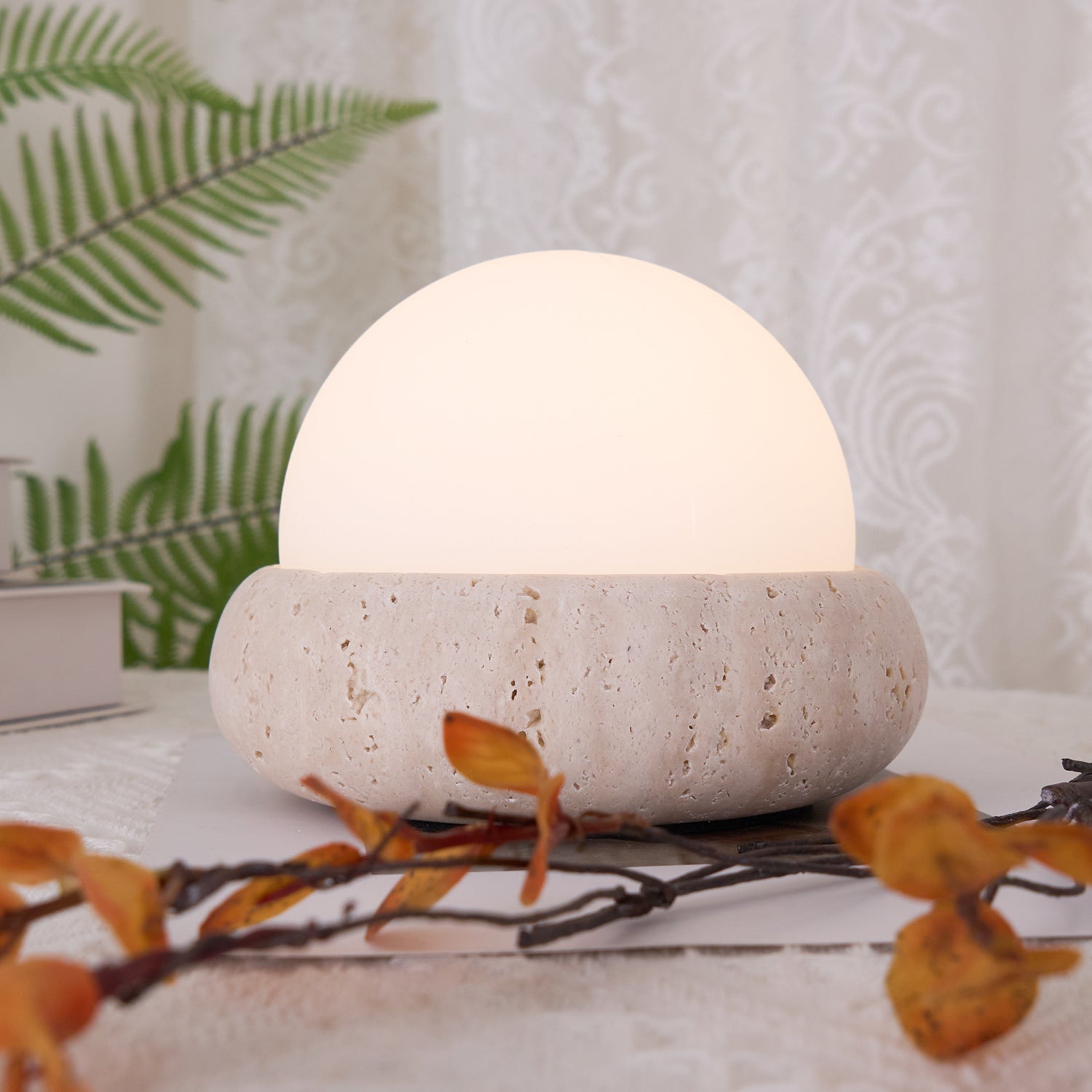 Riita Travertine Globe Table Lamp Mini Maga - Neutral Decor